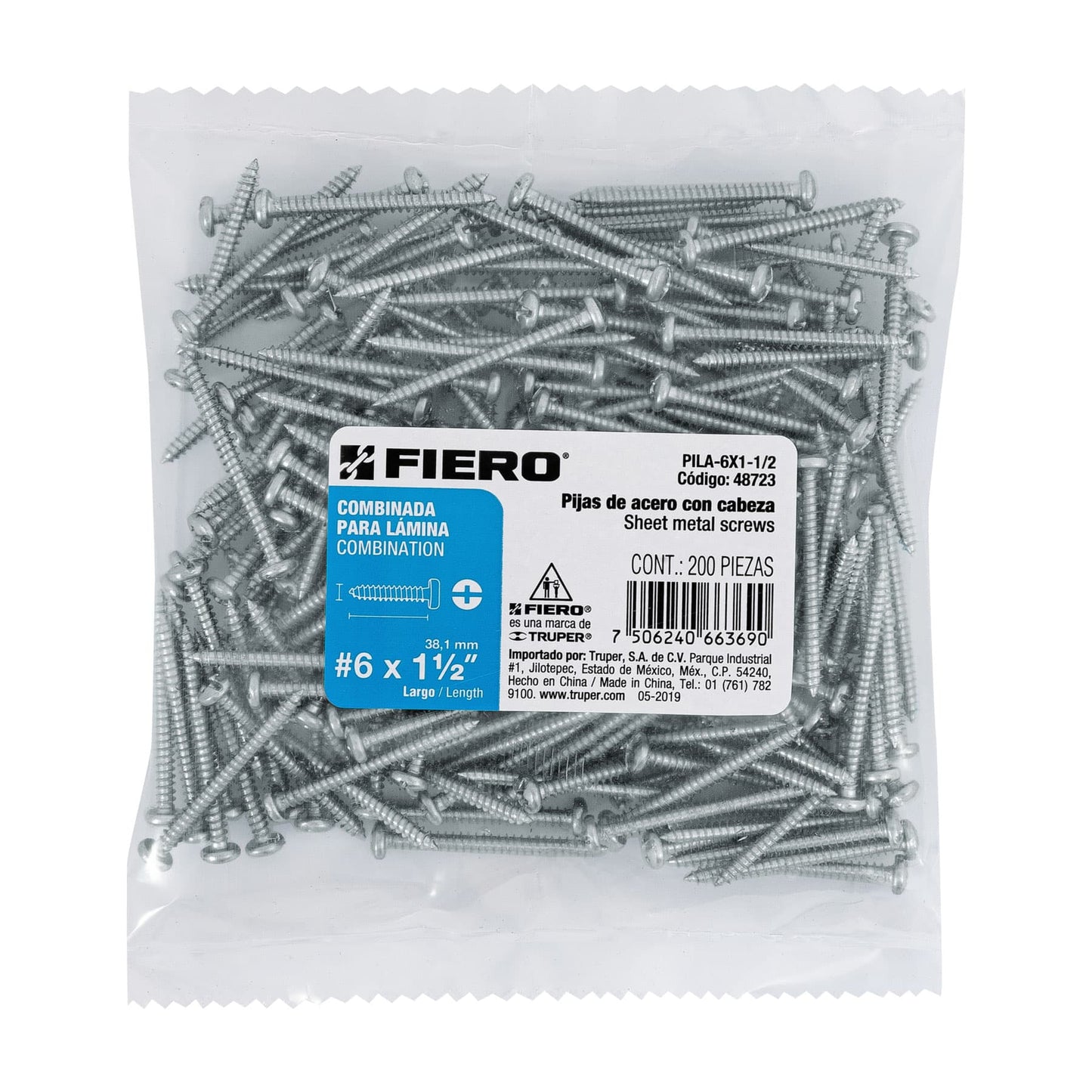 Pijas para lámina #6, 1-1/2" caja con 200 piezas