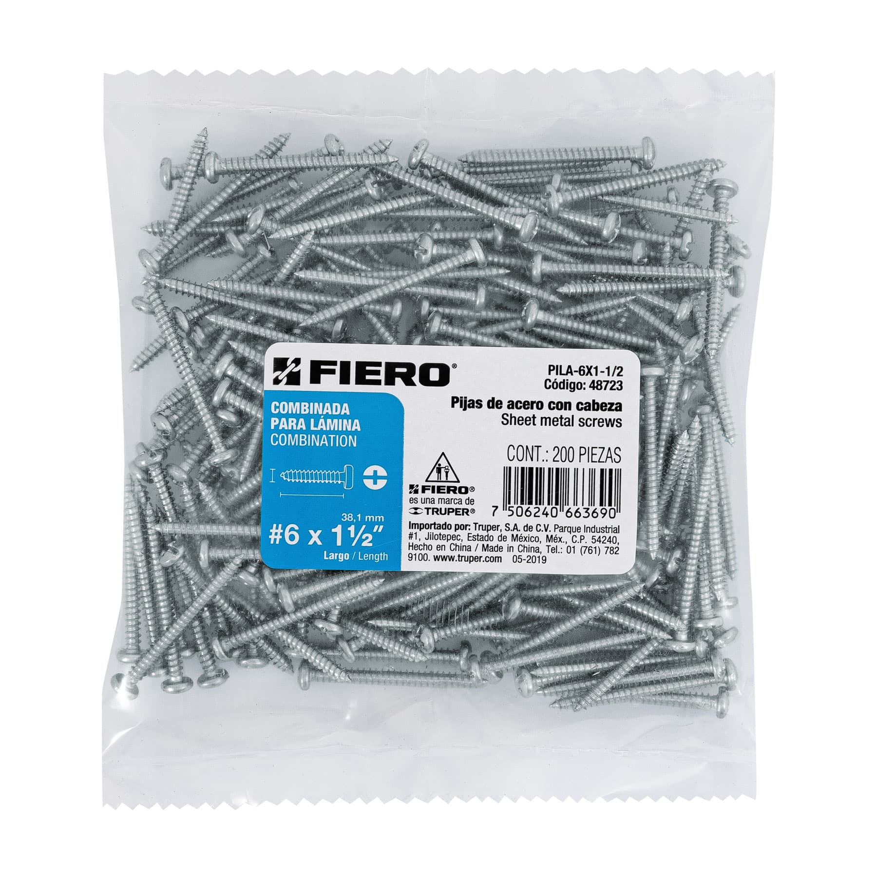 Pijas para lámina #6, 1-1/2" caja con 200 piezas