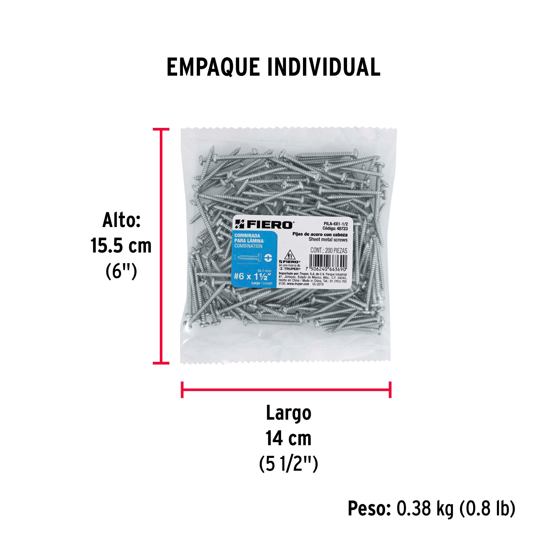 Pijas para lámina #6, 1-1/2" caja con 200 piezas