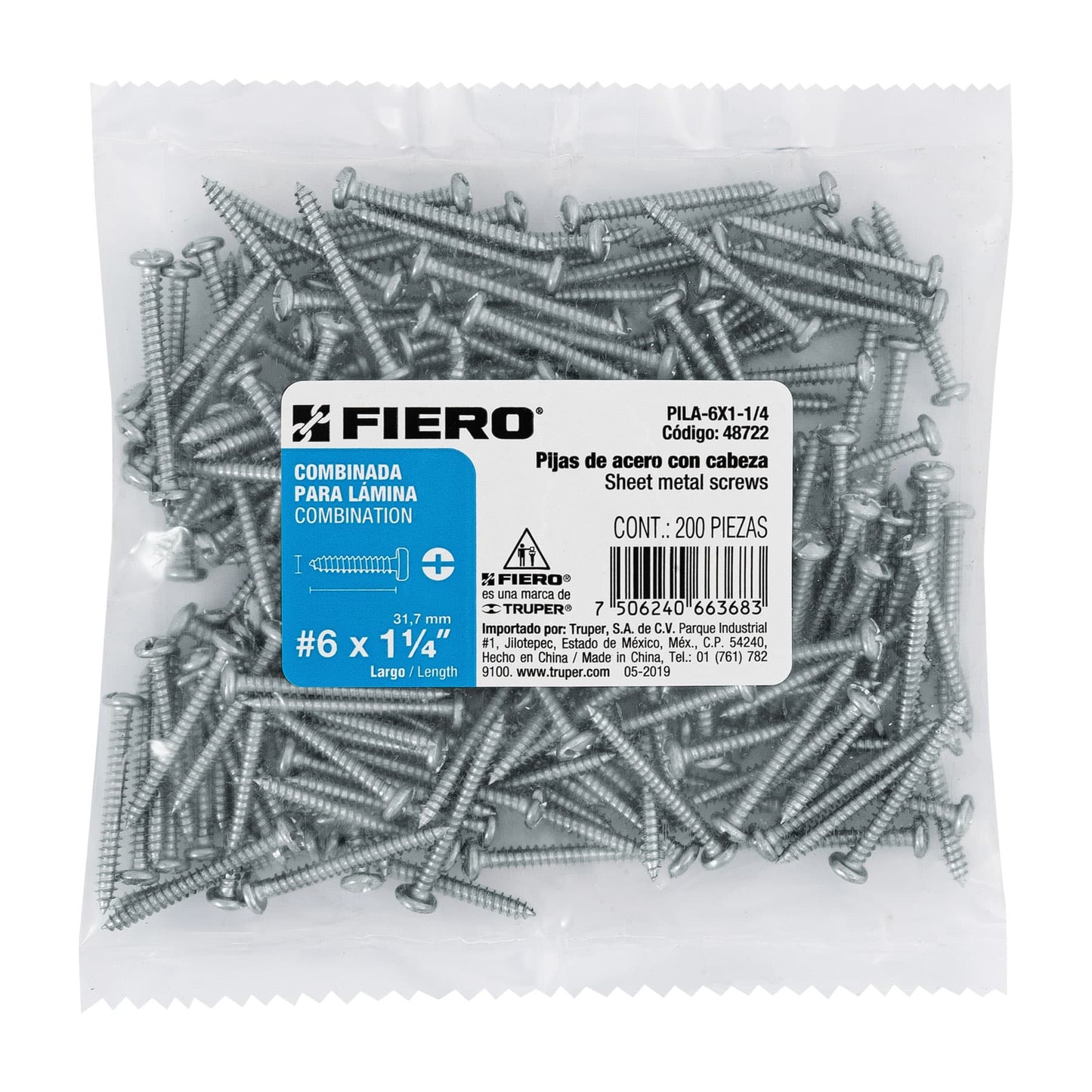 Pijas para lámina #6, 1-1/4" caja con 200 piezas