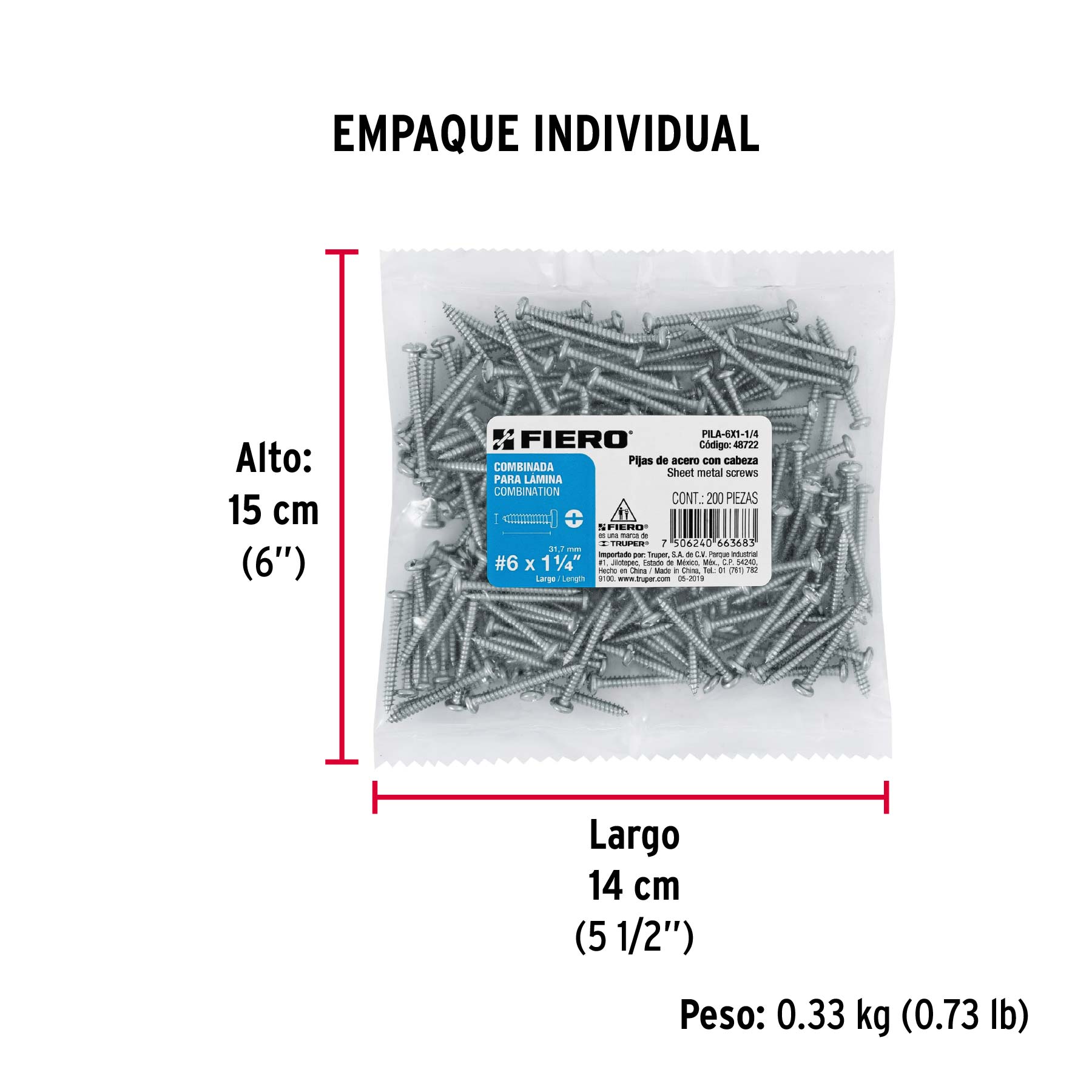 Pijas para lámina #6, 1-1/4" caja con 200 piezas