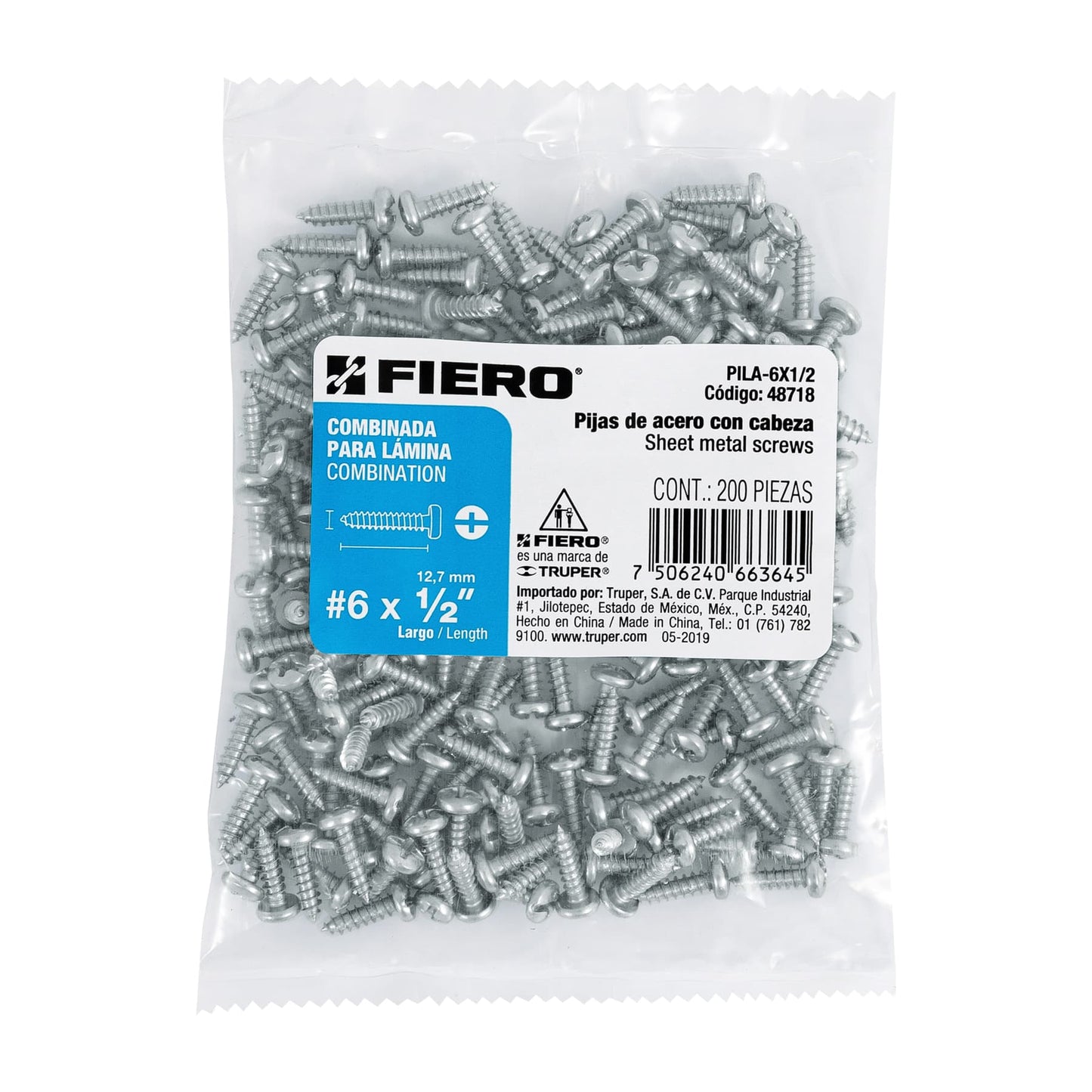 Pijas para lámina #6, 1/2" caja con 200 piezas