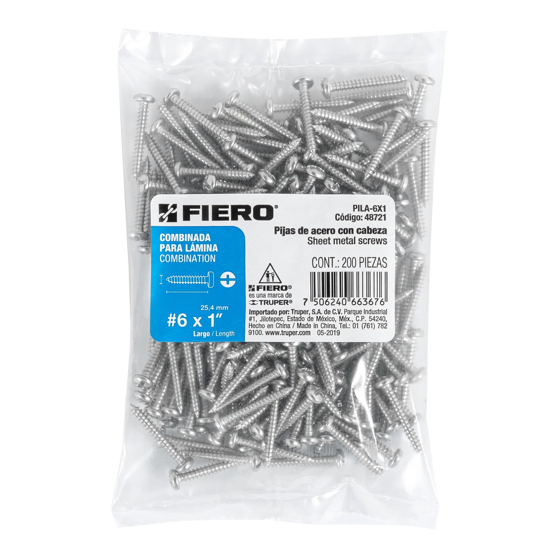 Pijas para lámina #6, 1" caja con 200 piezas