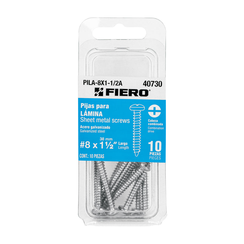 Blíster con 10 pijas para lámina, #8 x 1-1/2', Fiero