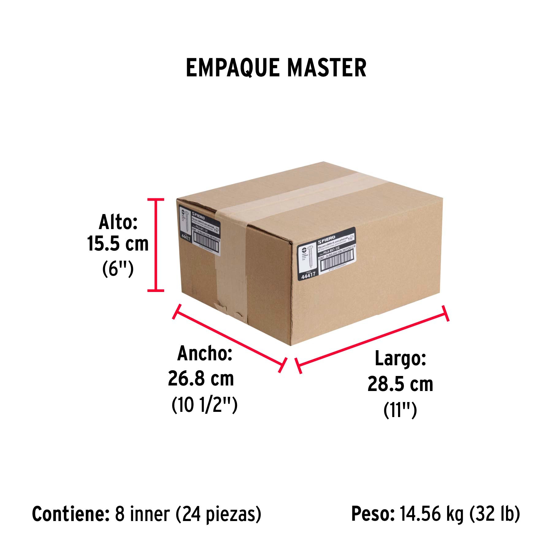 Pijas para lámina, #8, 1-1/2", caja con 200 pzas