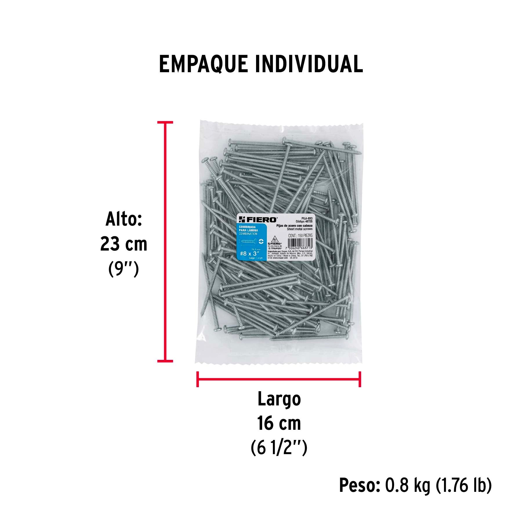 Pijas para lámina #8, 3" caja con 150 piezas