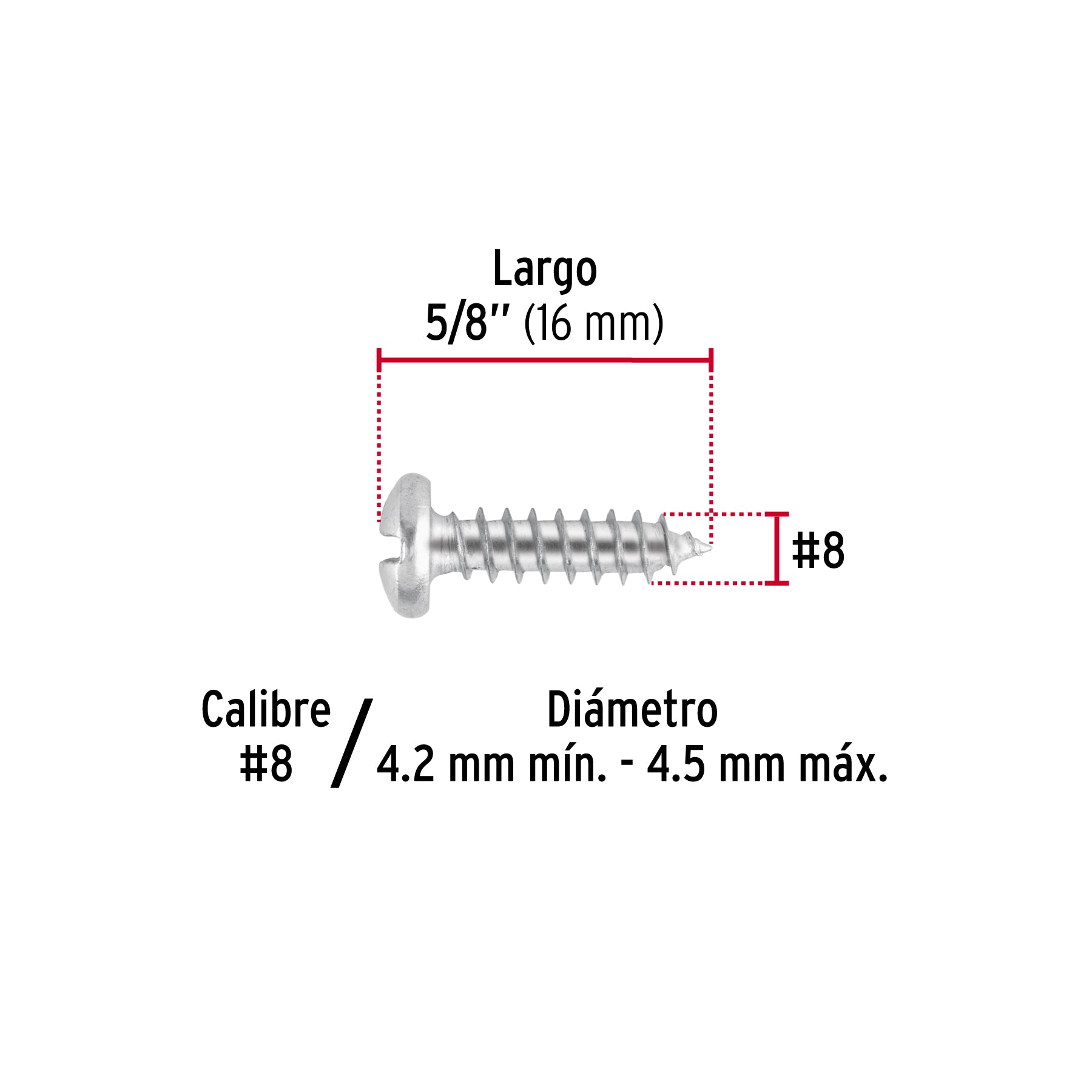 Pijas para lámina, #8, 5/8", caja con 200 pzas