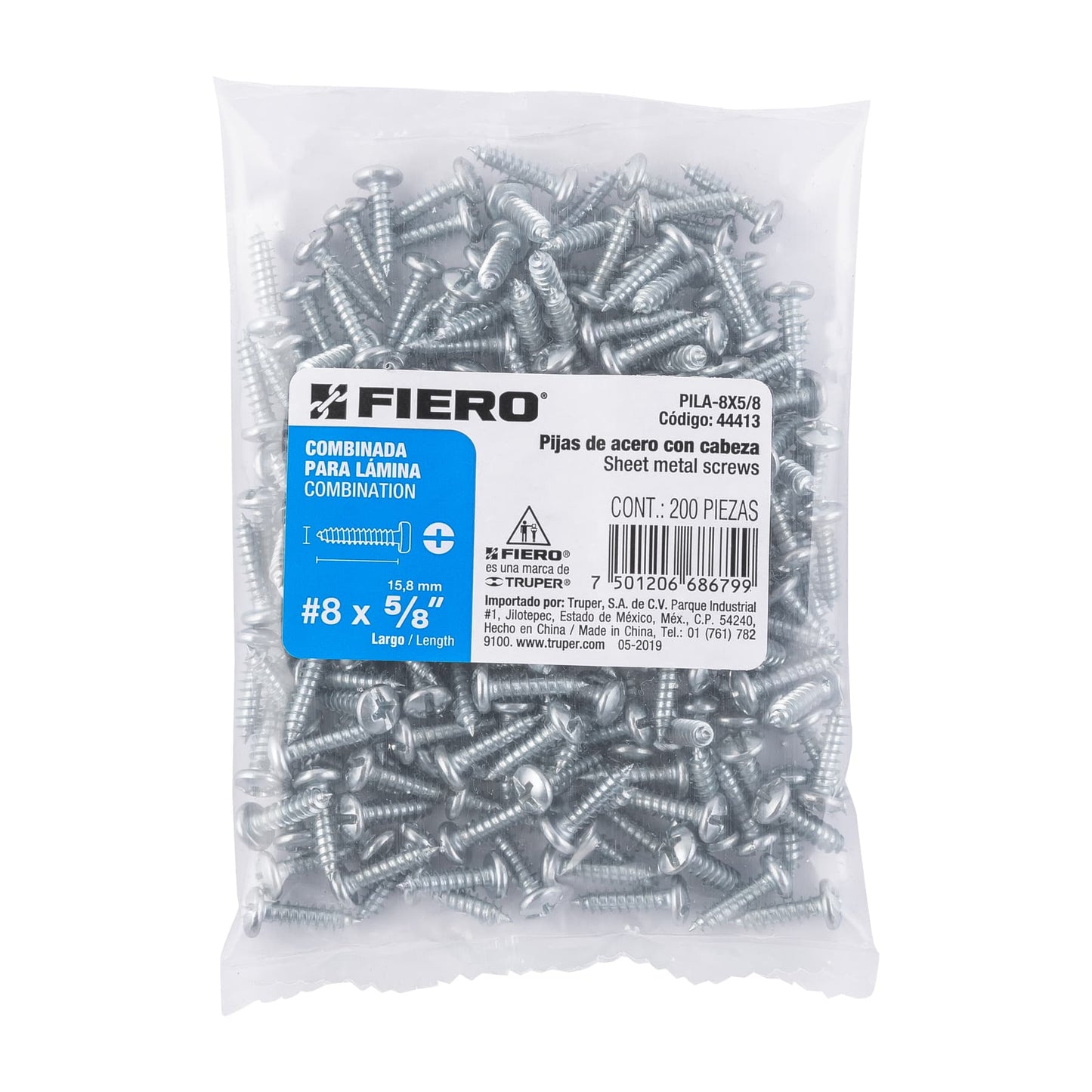 Pijas para lámina, #8, 5/8", caja con 200 pzas