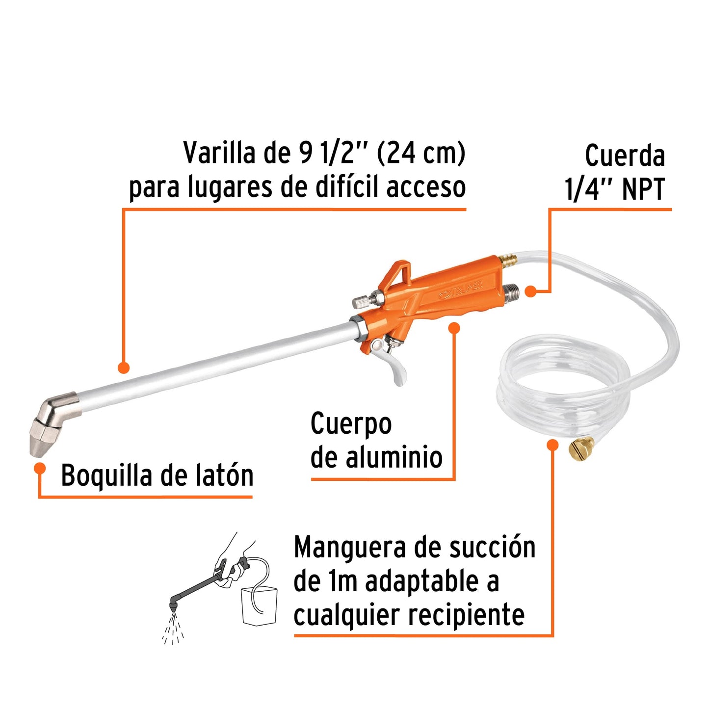 Pistola para limpieza de máquinas, cuerda 1/4 npt