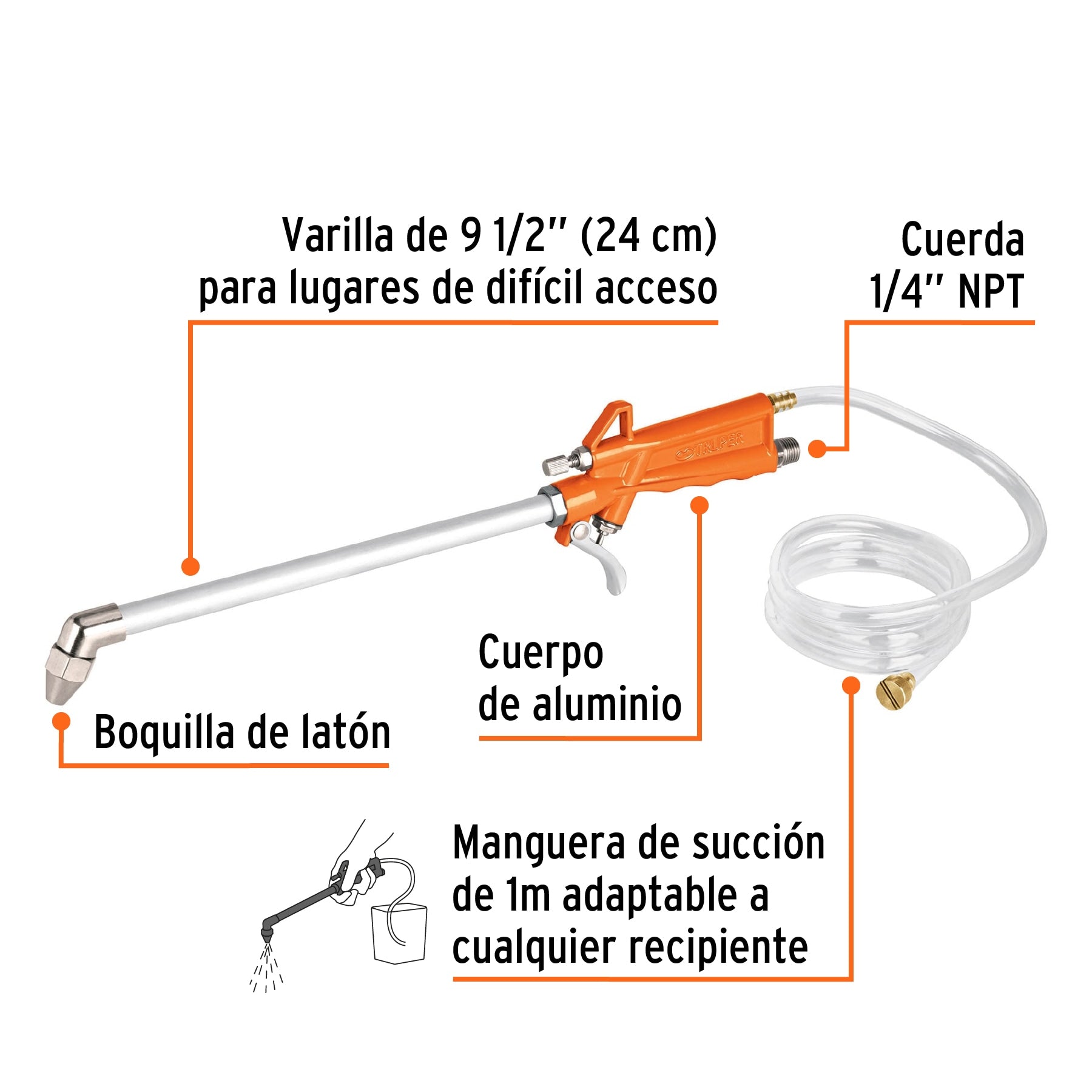 Pistola para limpieza de máquinas, cuerda 1/4 npt