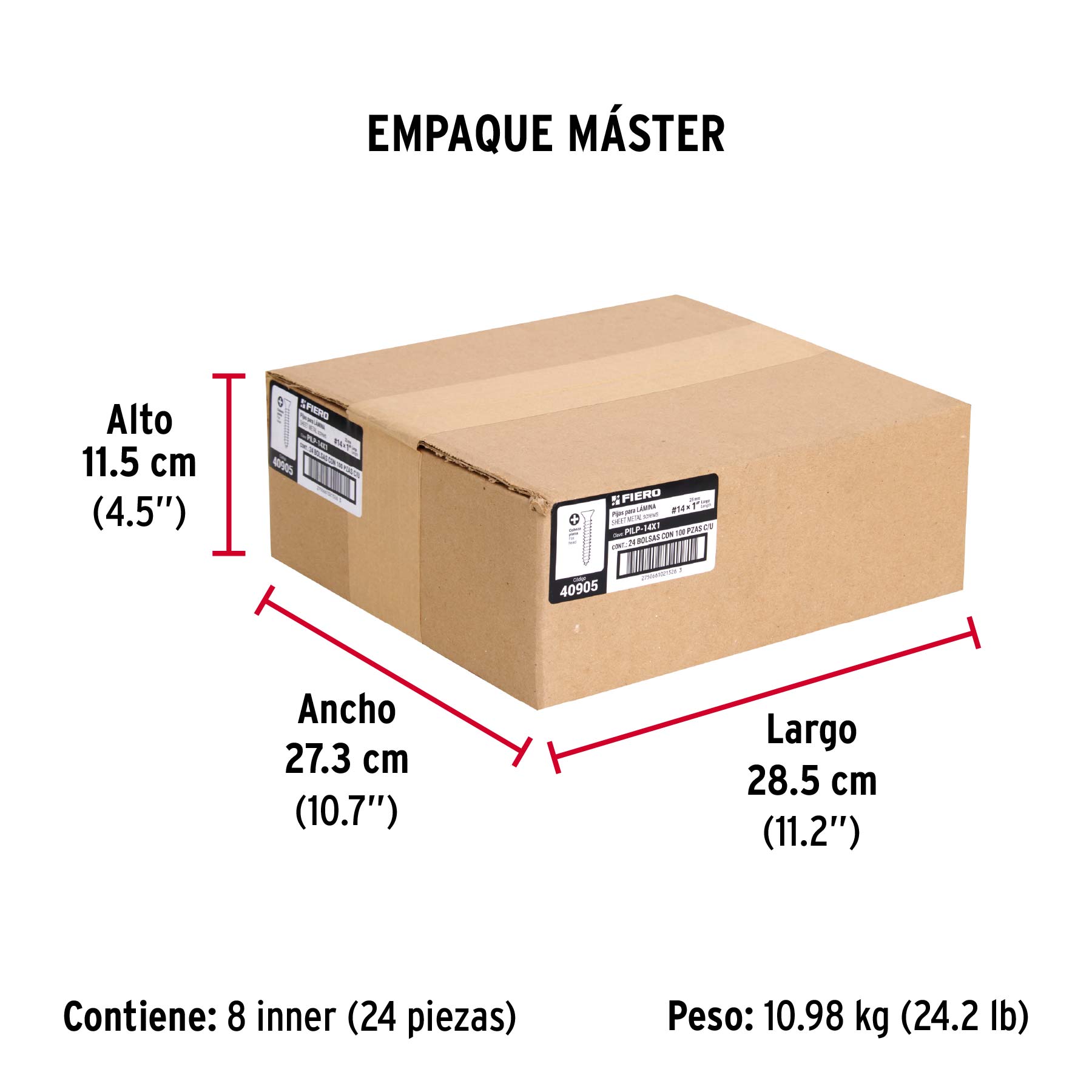 Bolsa 100 pijas para lámina cabeza plana #14 x 1', FIERO
