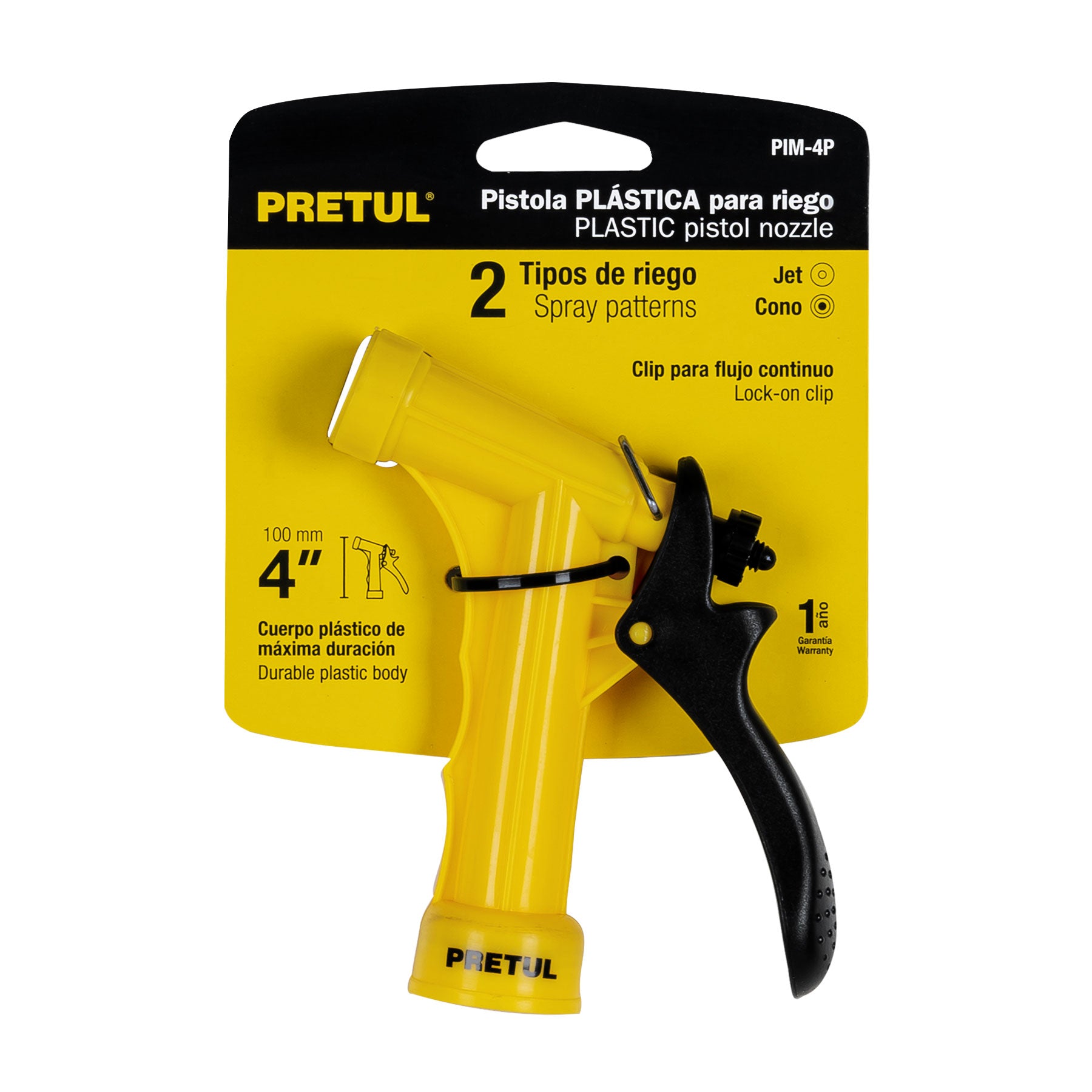 Pistola plástica p/riego, 4", pretul