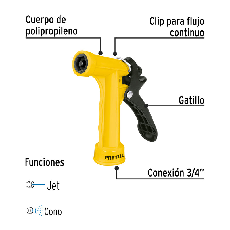 Pistola plástica p/riego, 4", pretul