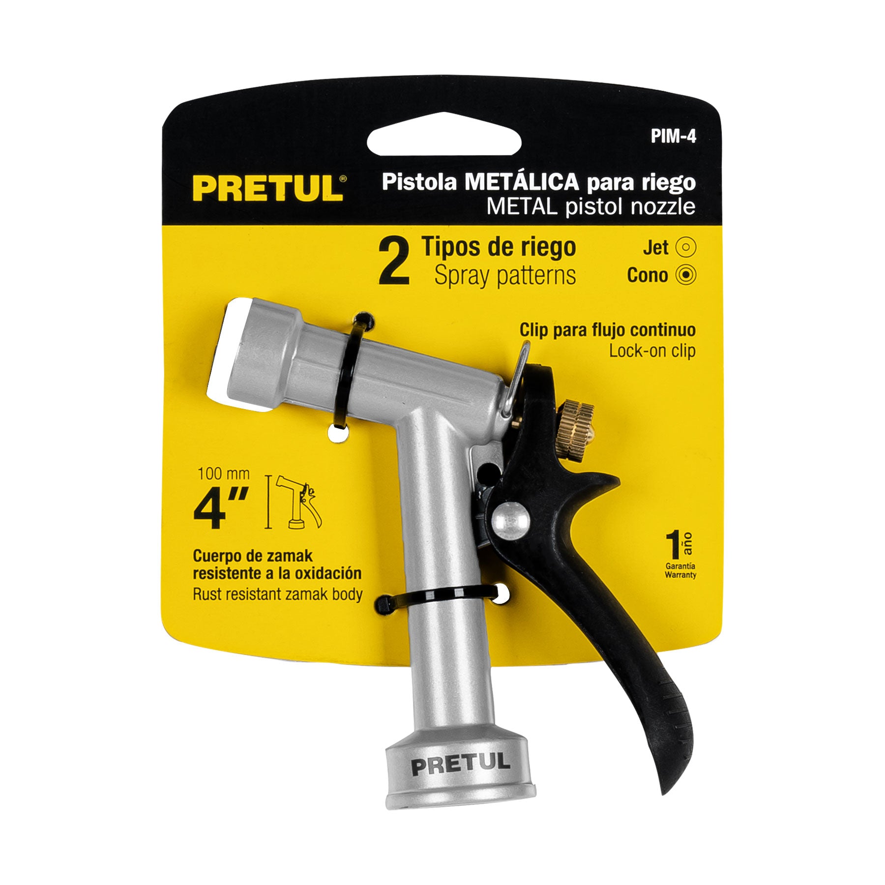 Pistola metálica p/riego, 4", pretul