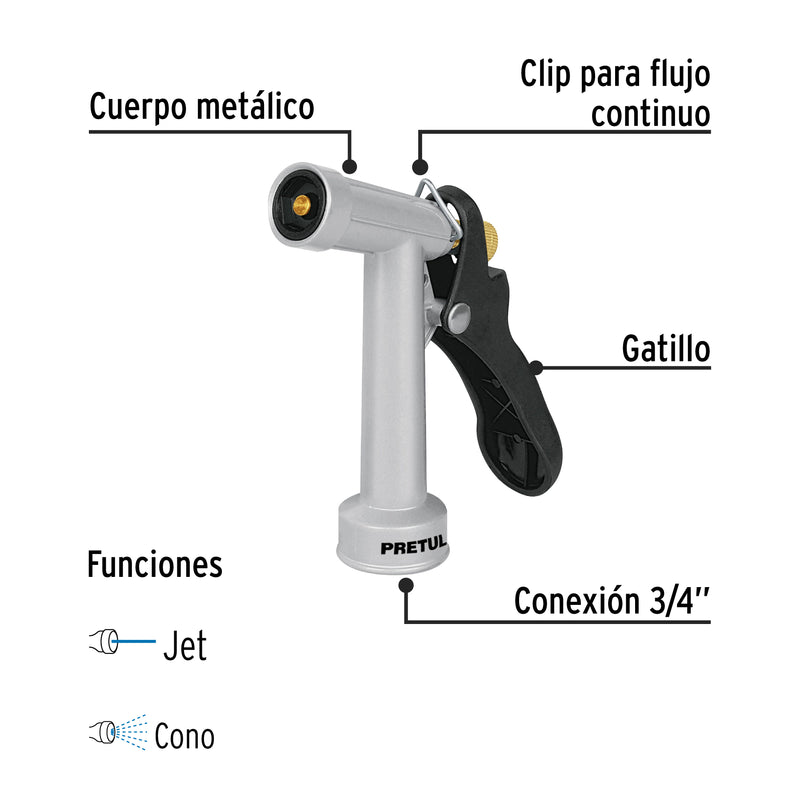 Pistola metálica p/riego, 4", pretul