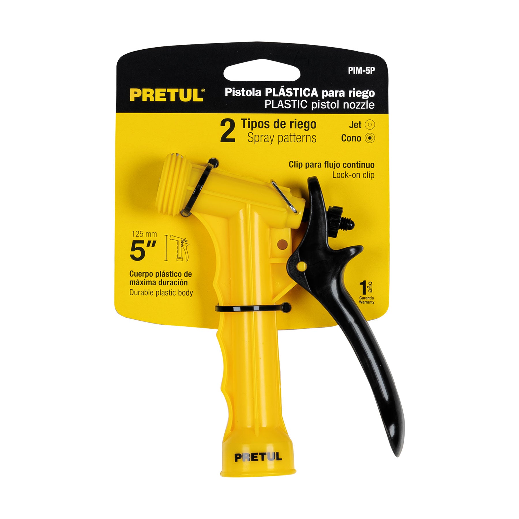 Pistola plástica p/riego, 5", pretul