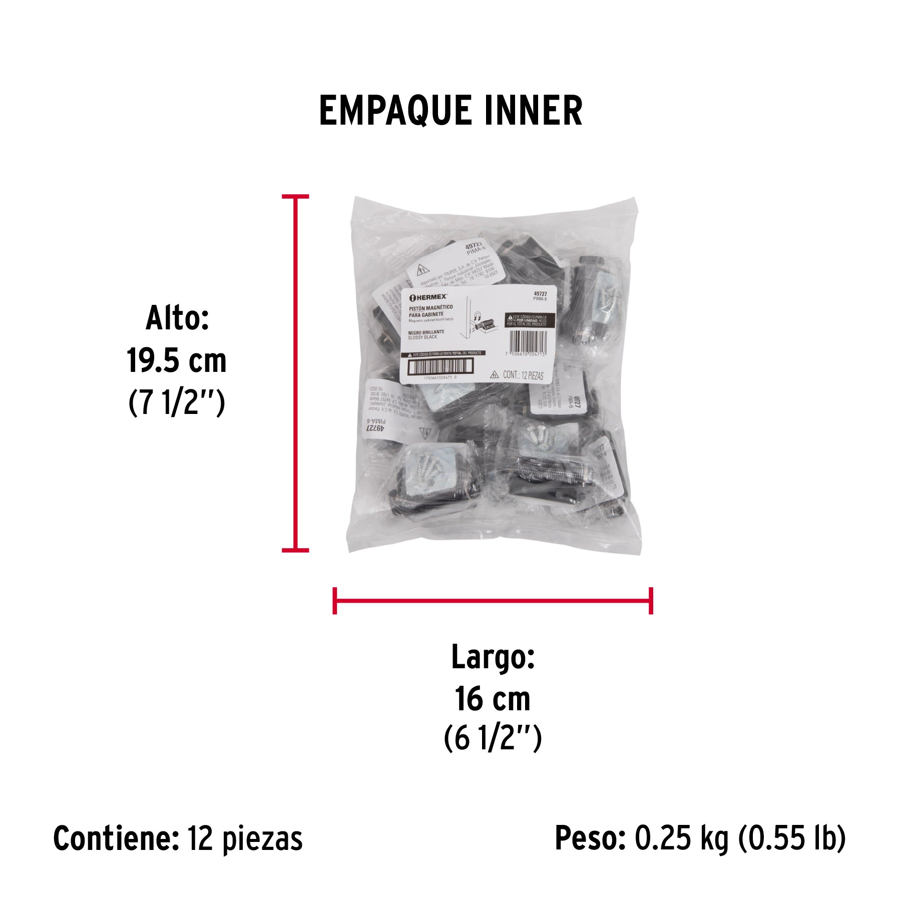 Pistón Magnético para puerta / cajón, negro. Hermex
