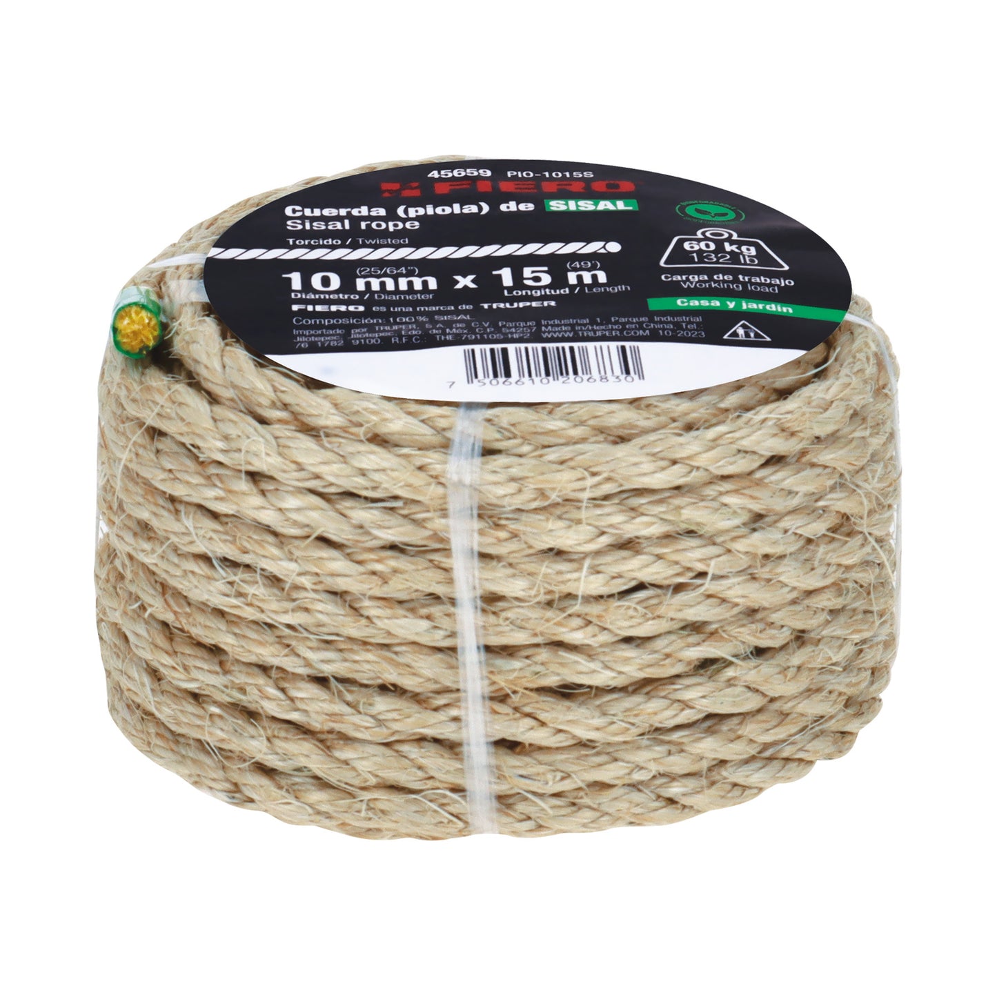 Piola de Sisal de 10 mm x 15 m natural, Fiero