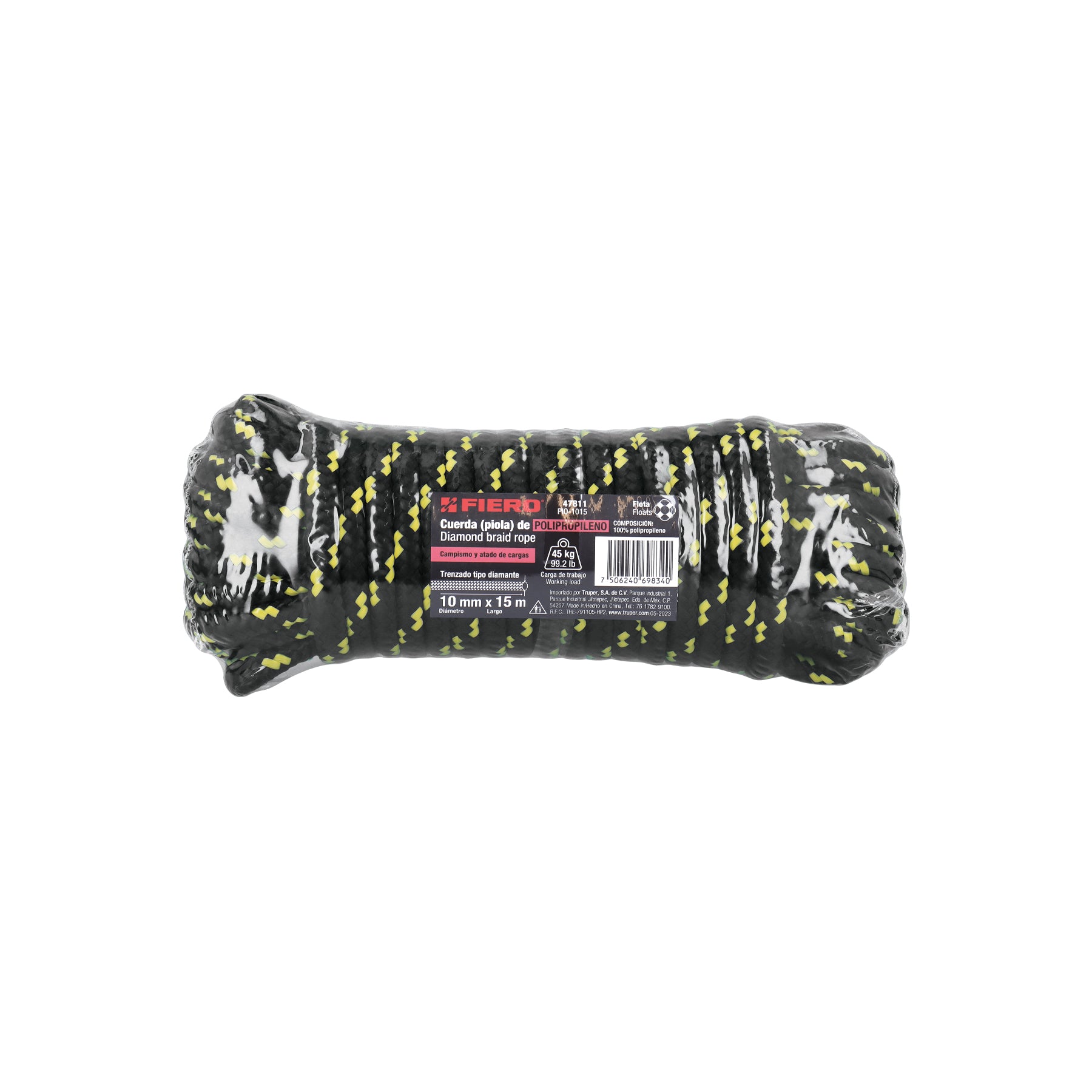 Piola de Polipropileno trenzada, multicolor, 10mm x 15m