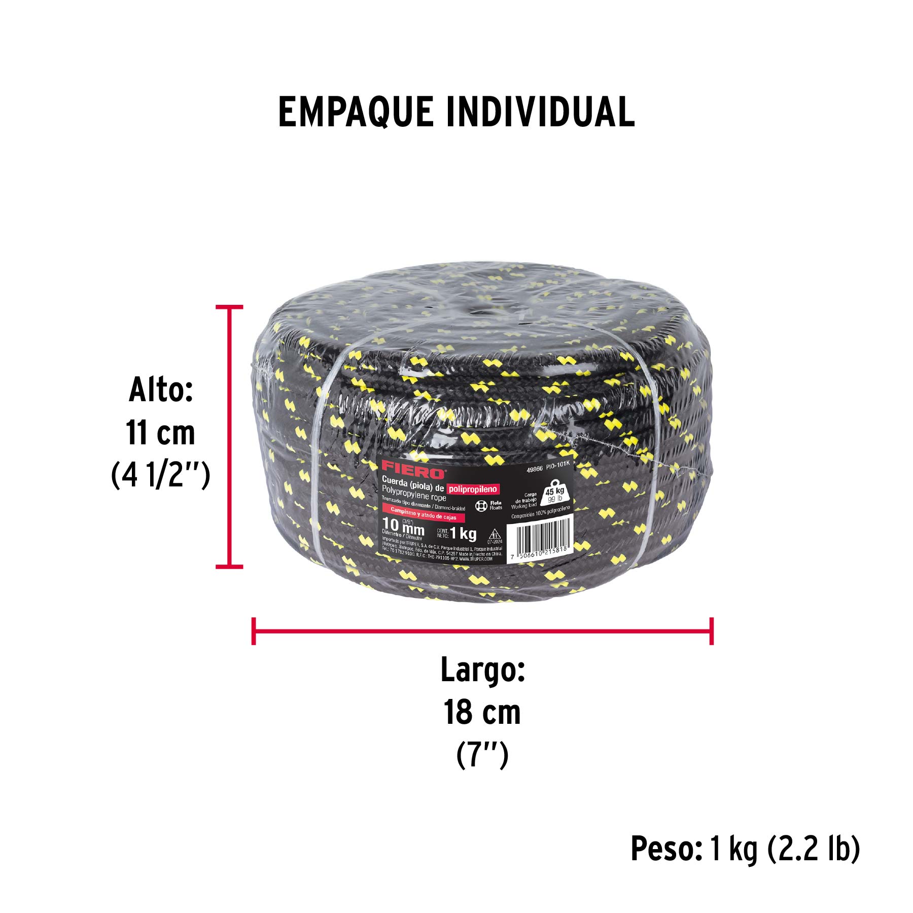 Piola de Polipropileno trenzada, multicolor, 10mm, 1 Kg