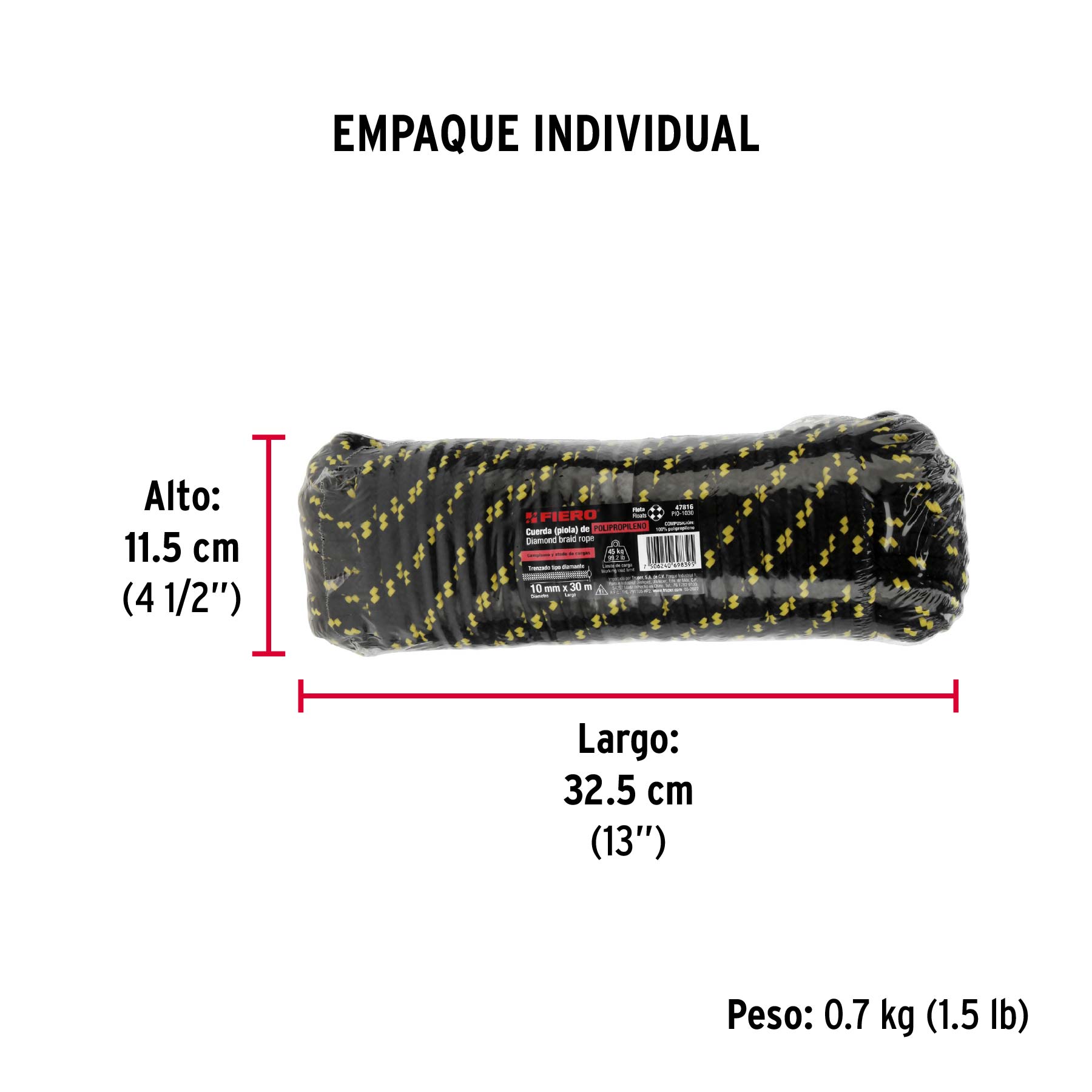 Piola de Polipropileno trenzada, multicolor, 10mm x 30m