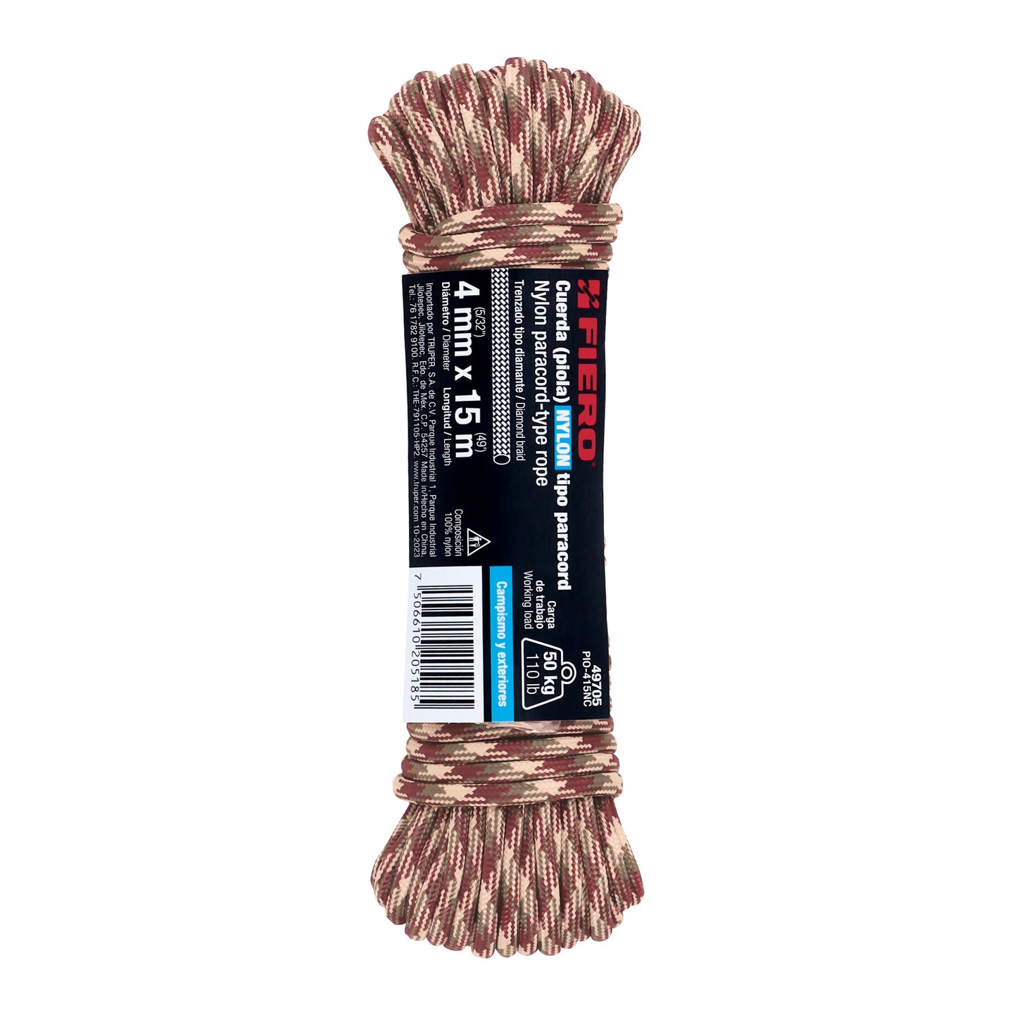 Piola de Nylon Paracord de 4mm x 15 m, camo, Fiero