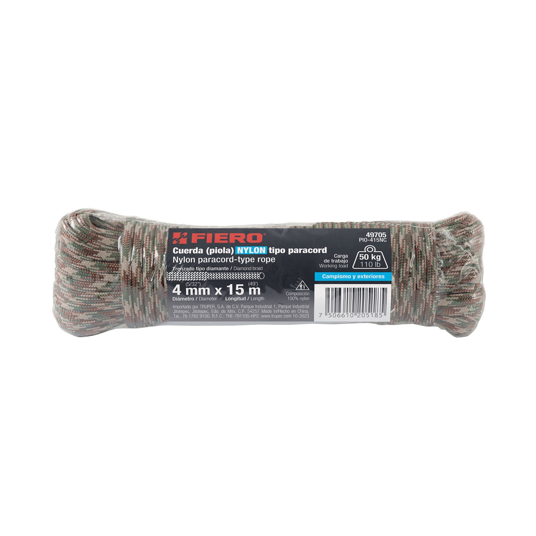 Piola de Nylon Paracord de 4mm x 15 m, camo, Fiero