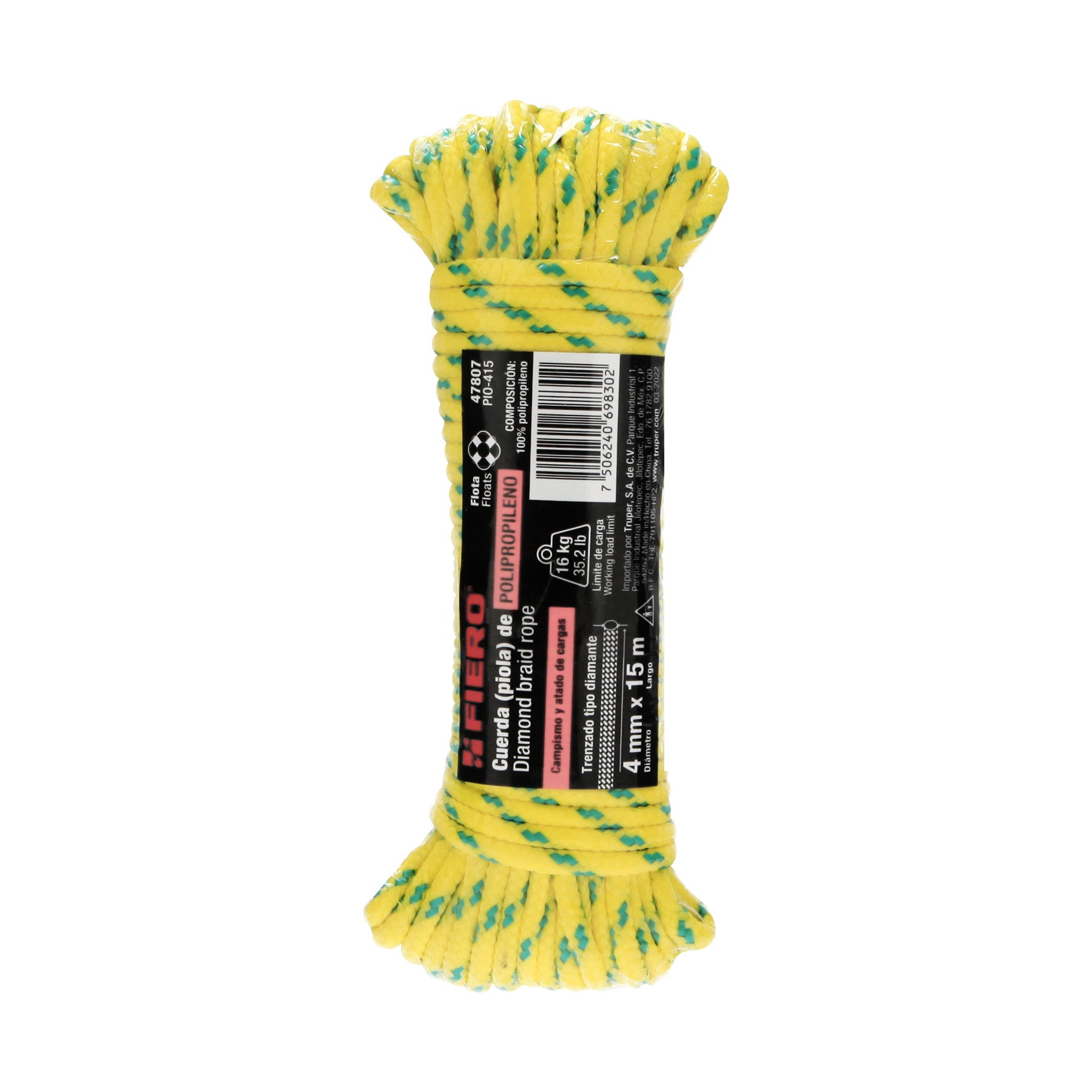 Piola de Polipropileno trenzada, multicolor, 4mm x 15m