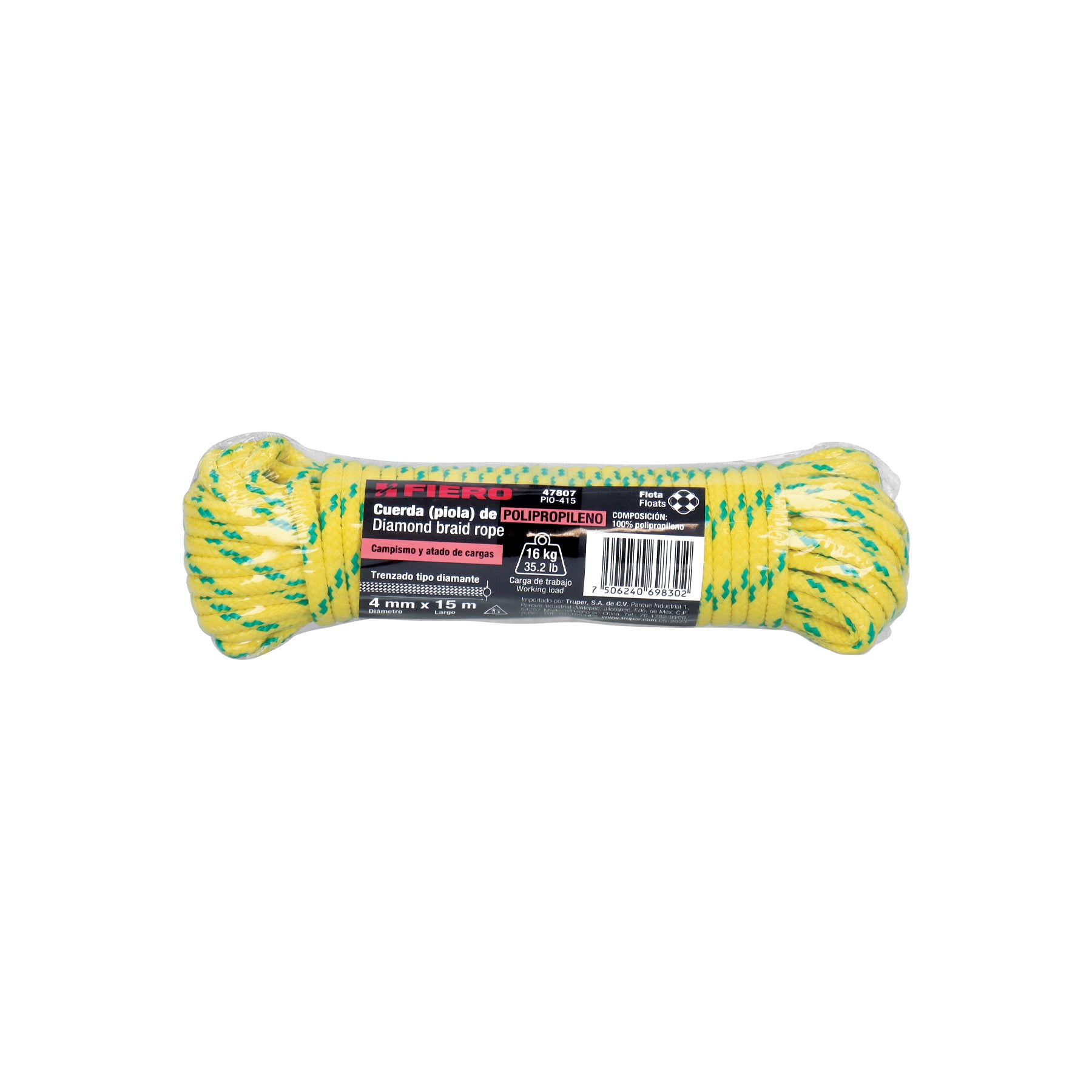 Piola de Polipropileno trenzada, multicolor, 4mm x 15m