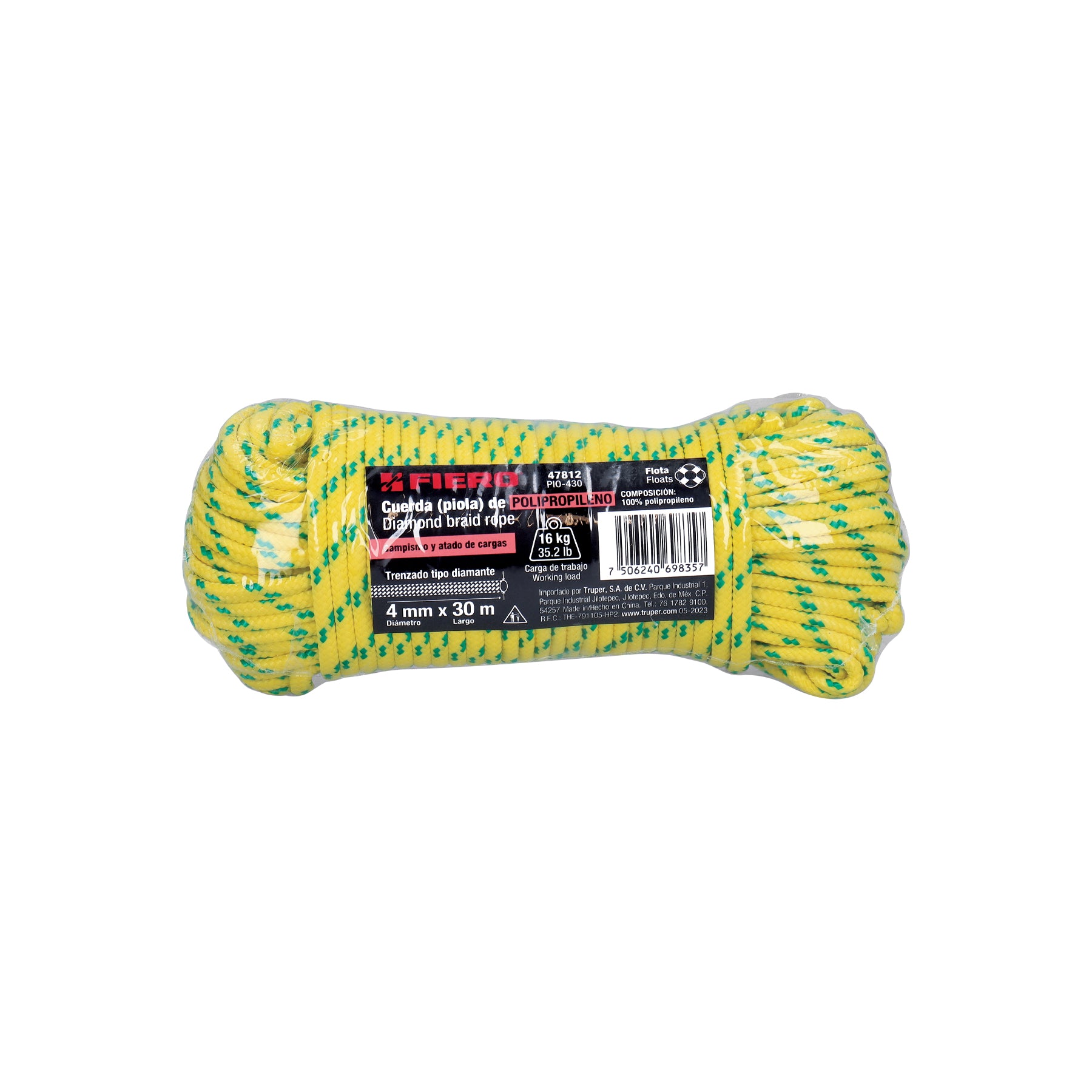 Piola de Polipropileno trenzada, multicolor, 4mm x 30m