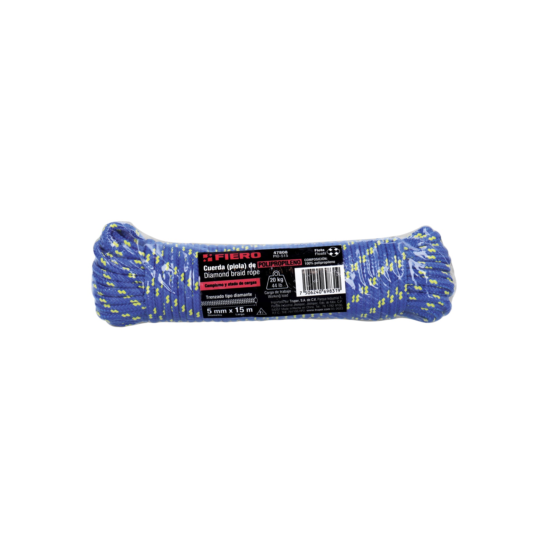Piola de Polipropileno trenzada, multicolor, 5mm x 15m