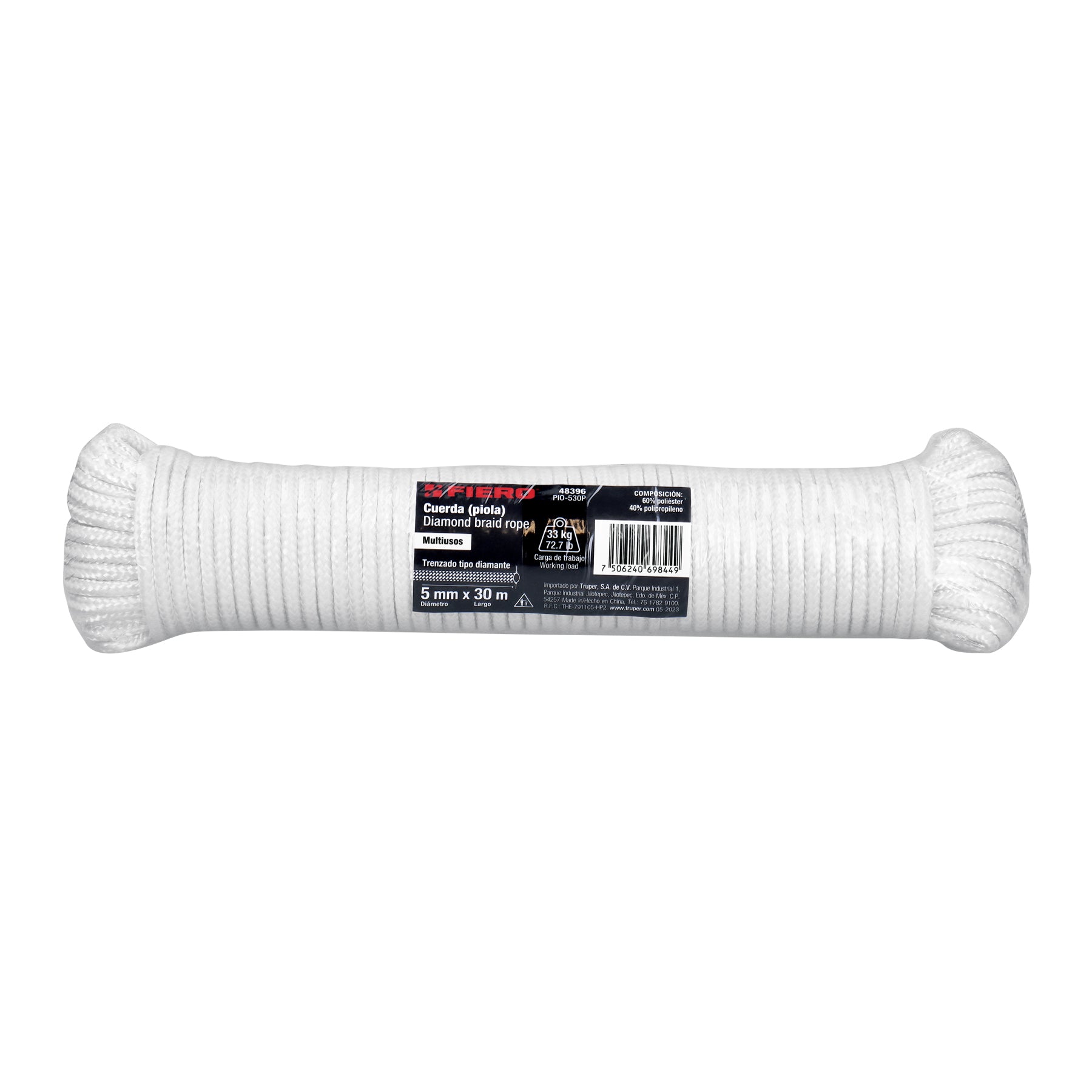 Piola de poliéster diamante de 5 mm x 30 m blanca, Fiero