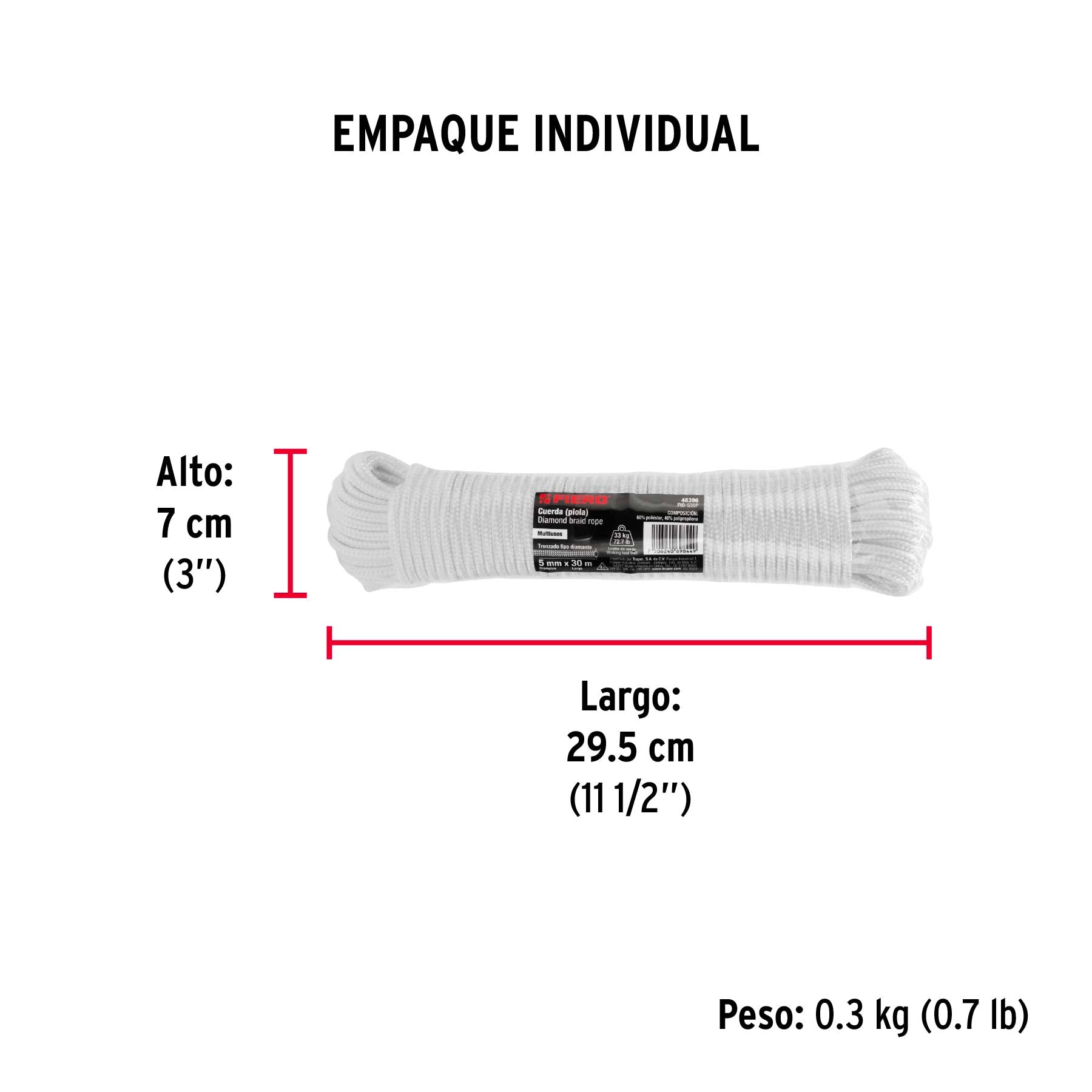 Piola de poliéster diamante de 5 mm x 30 m blanca, Fiero