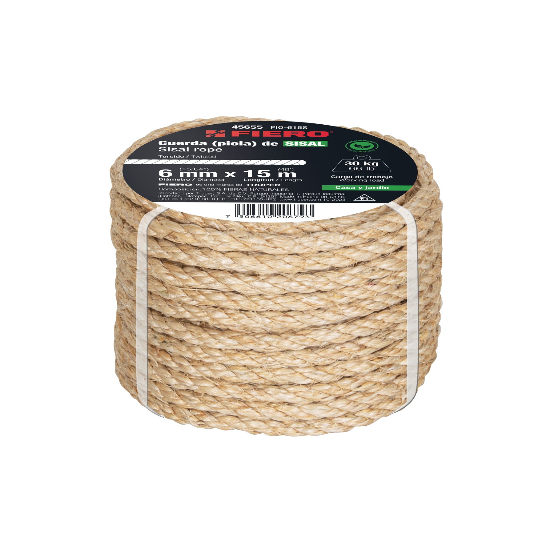 Piola de Sisal de 6 mm x 15 m natural, Fiero
