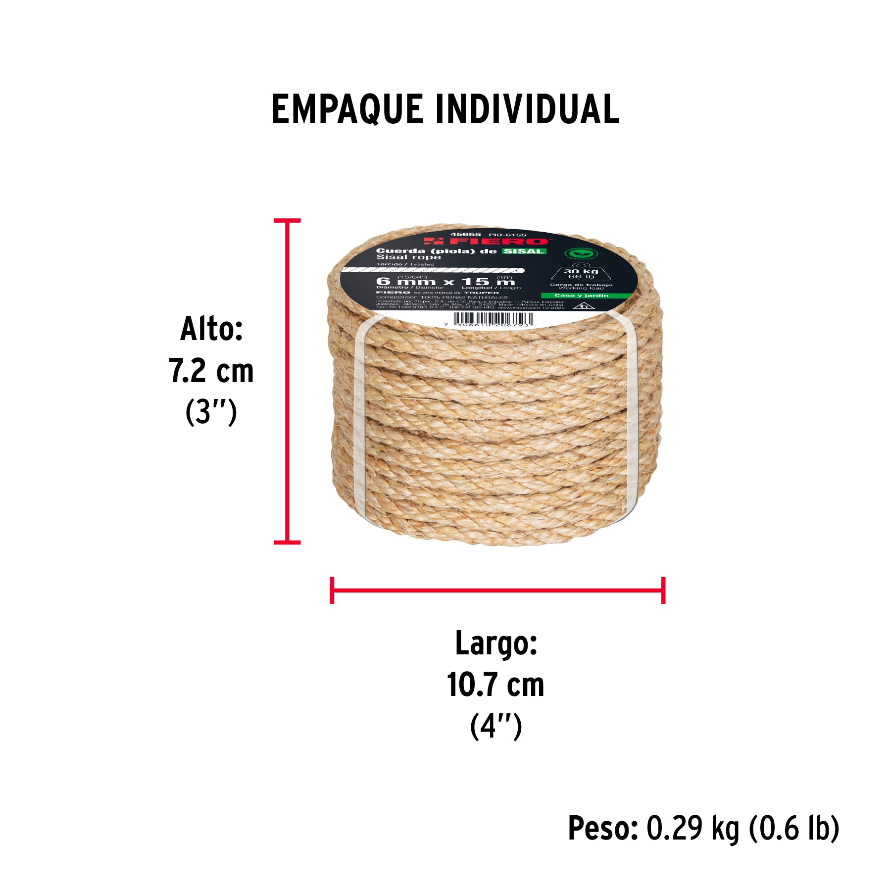 Piola de Sisal de 6 mm x 15 m natural, Fiero