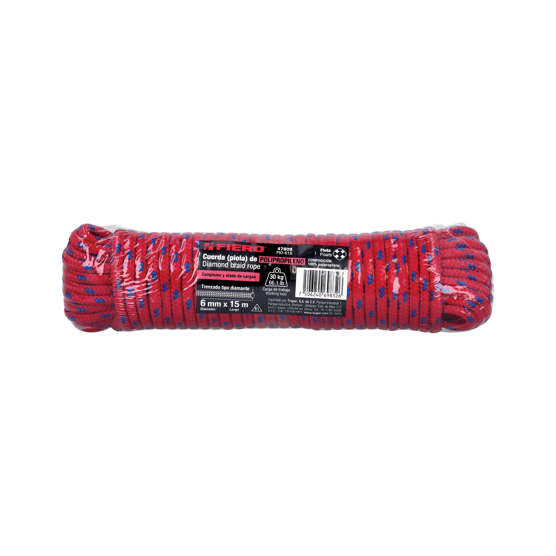 Piola de Polipropileno trenzada, multicolor, 6mm x 15m