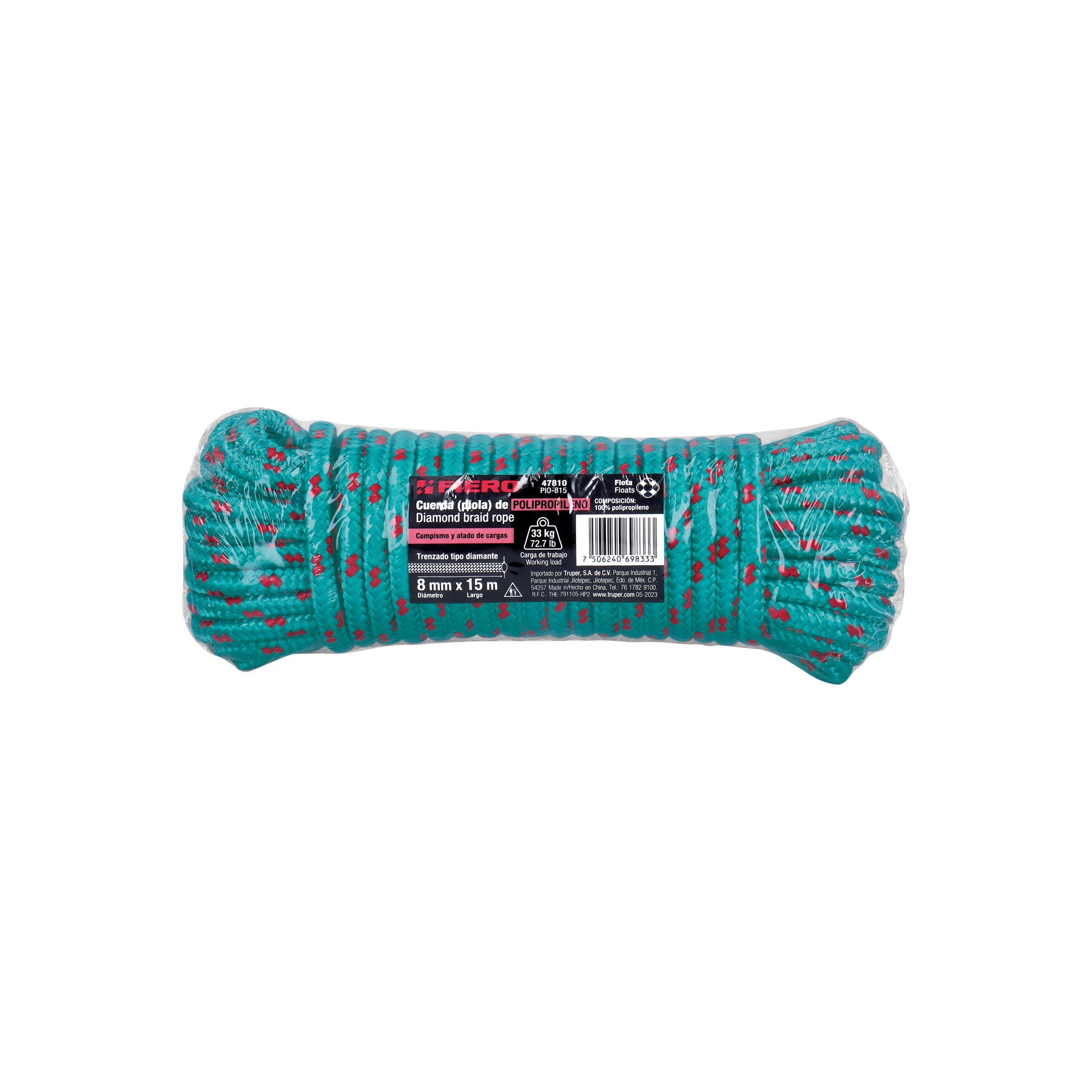 Piola de Polipropileno trenzada, multicolor, 8mm x 15m