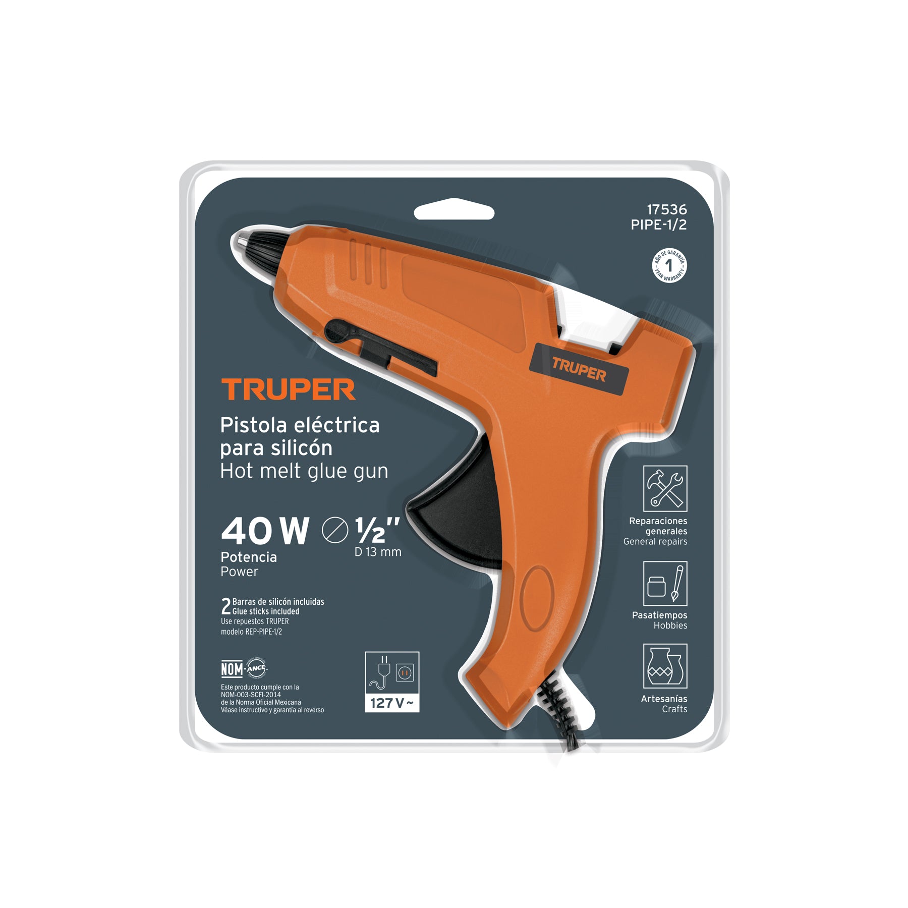 Pistola eléctrica de pegamento 25w, incluye 2 barras