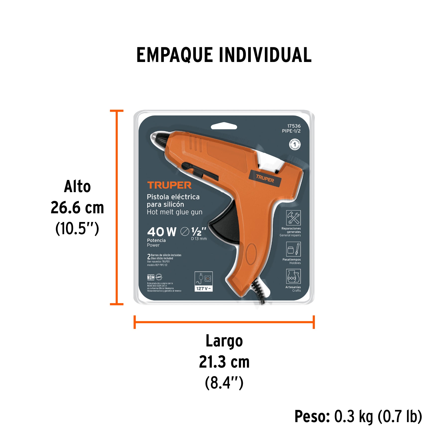 Pistola eléctrica de pegamento 25w, incluye 2 barras