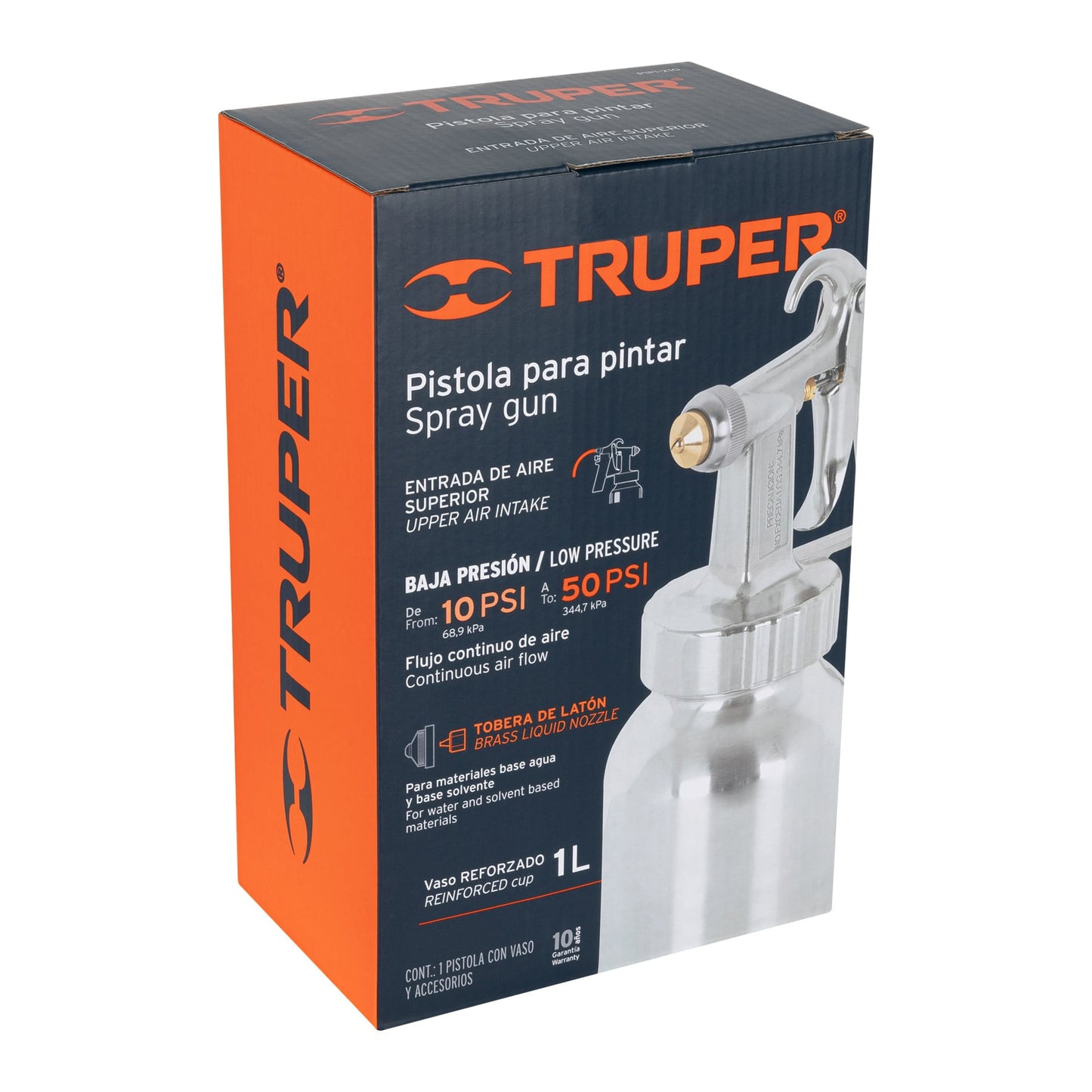 Pistola p/pintar baja presión, pulida, entrada superior