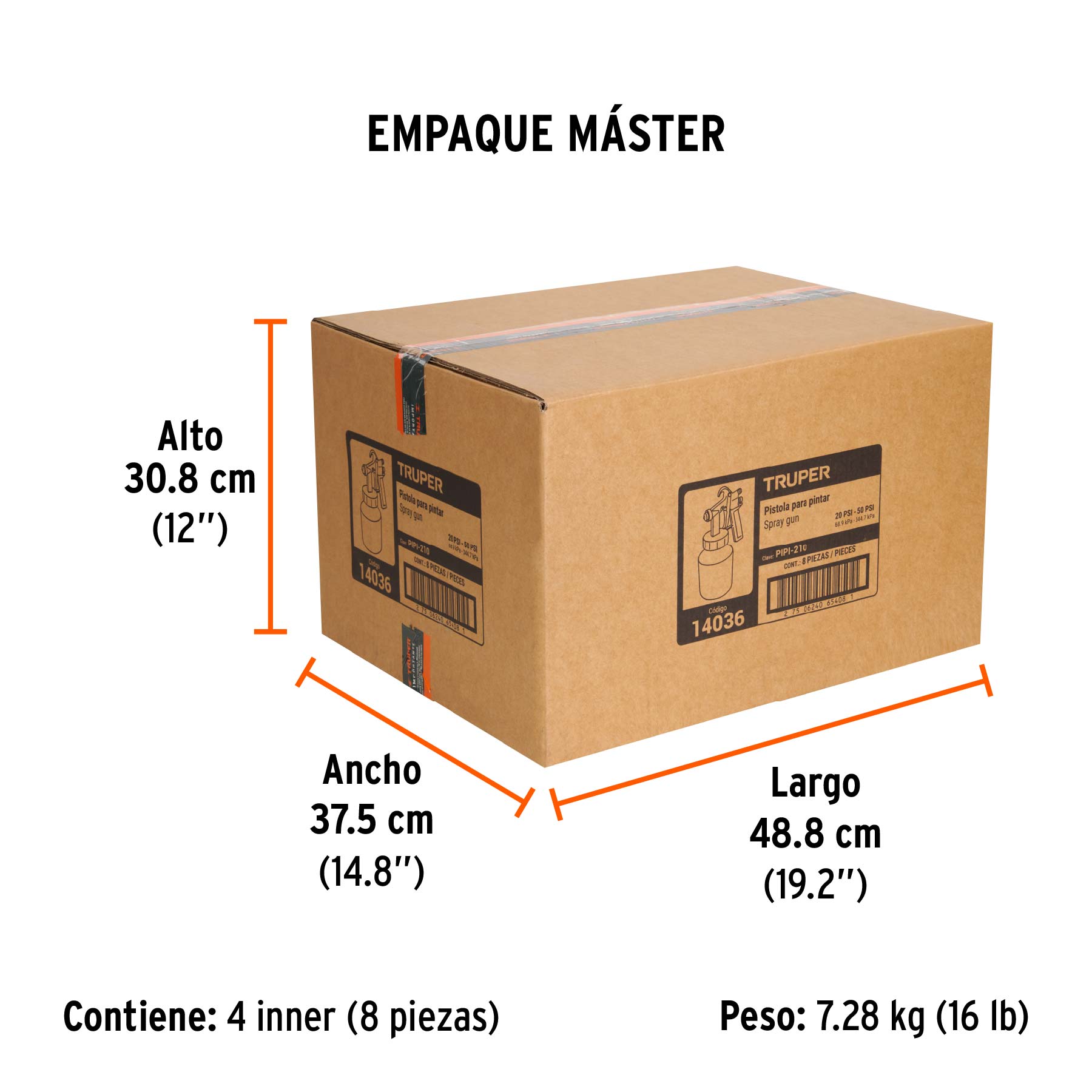 Pistola p/pintar baja presión, pulida, entrada superior