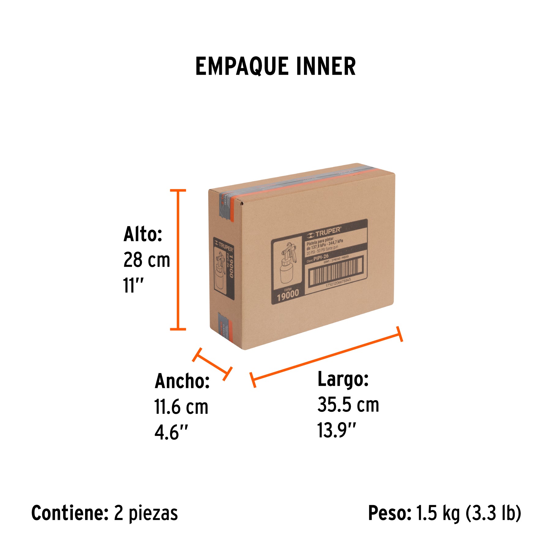 Pistola p/pintar baja presión, naranja, entrada inferior