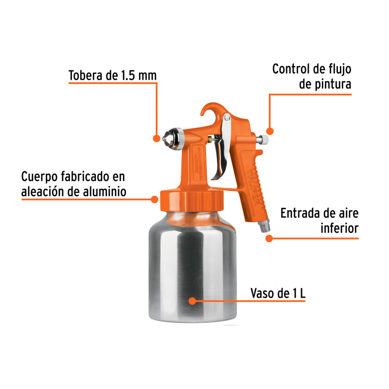 Pistola p/pintar baja presión, naranja, entrada inferior