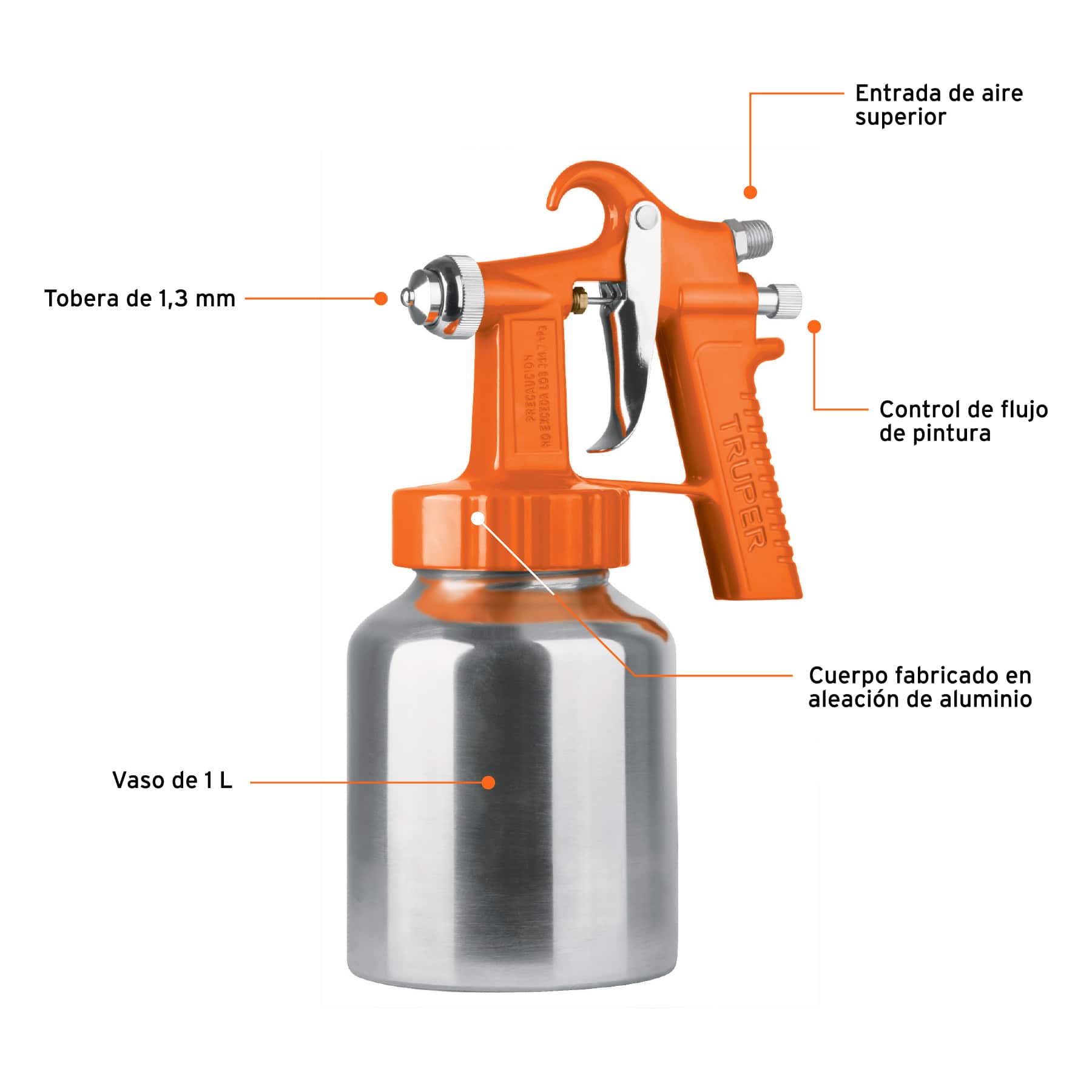 Pistola p/pintar baja presión, naranja, entrada superior
