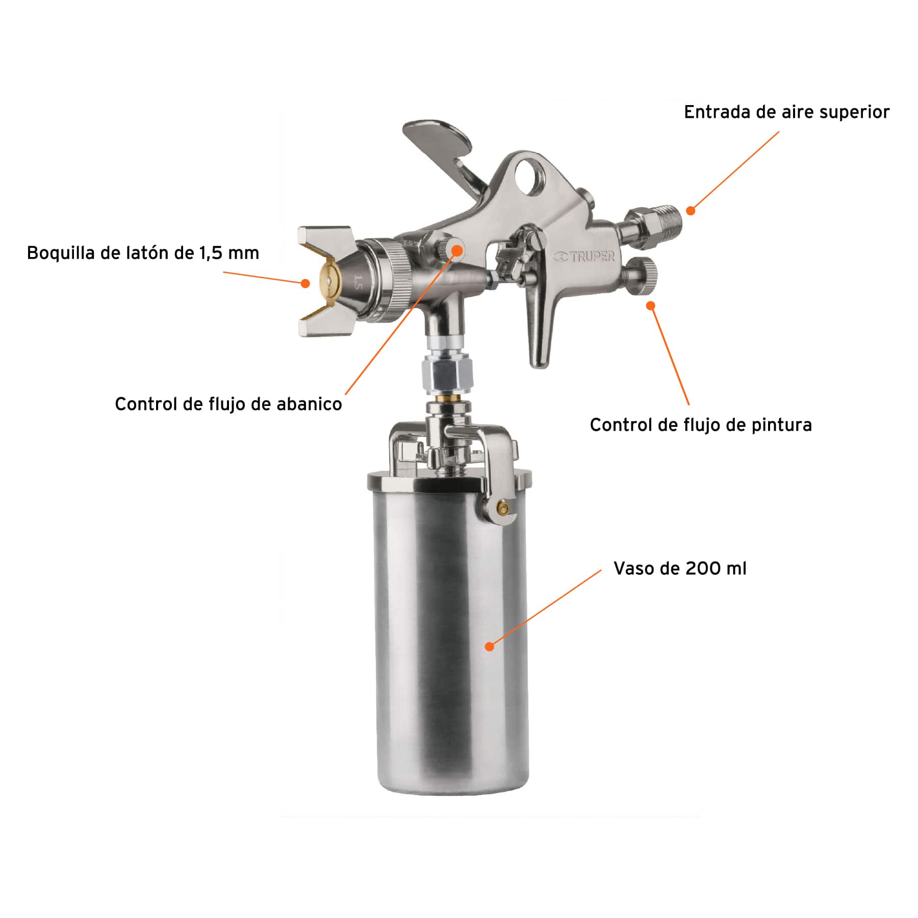 Pistola p/retoque succión, HVHP,vaso alum,boquilla 1.5 mm