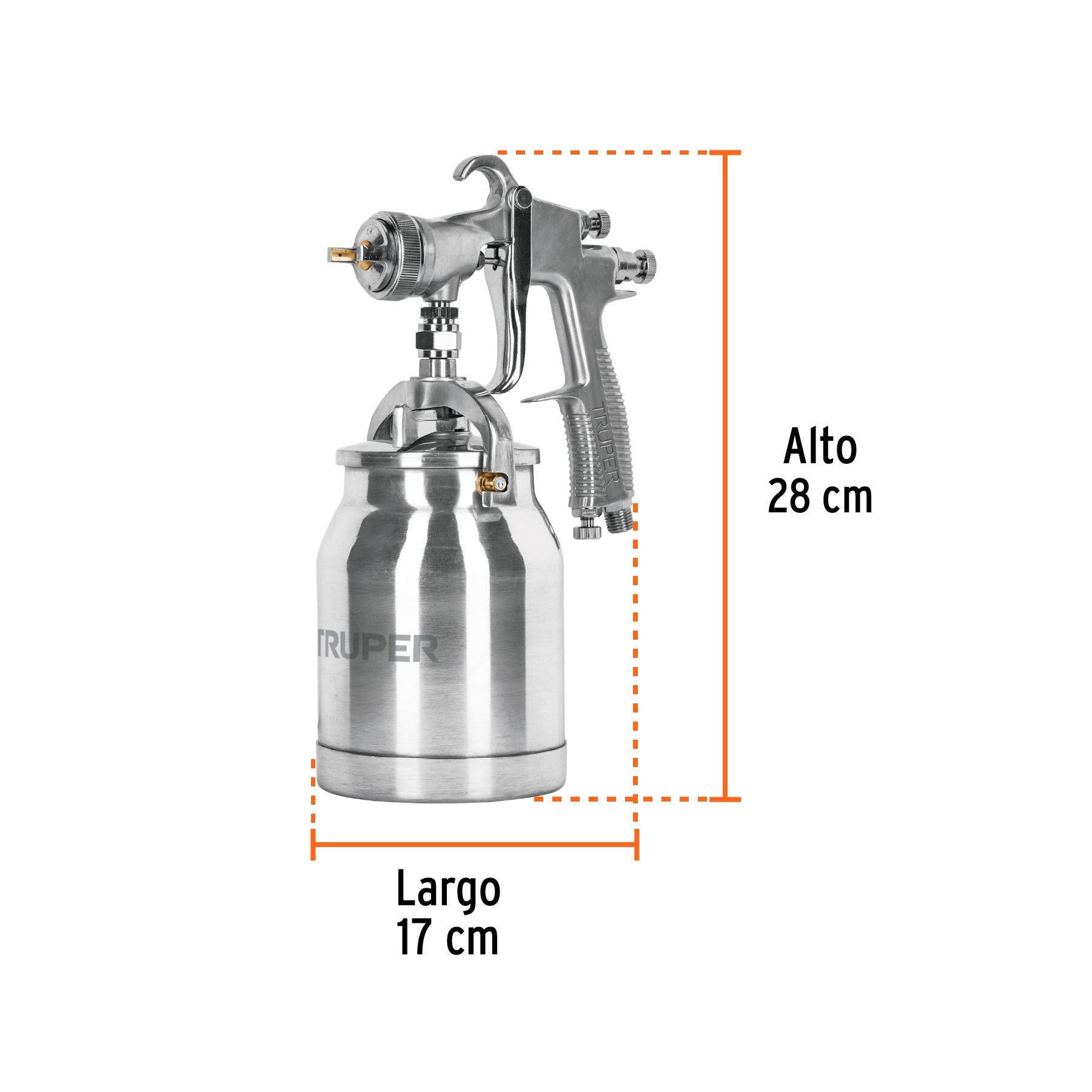 Pistola p/pintar succión HVLP, vaso alum, boquilla 1.4mm