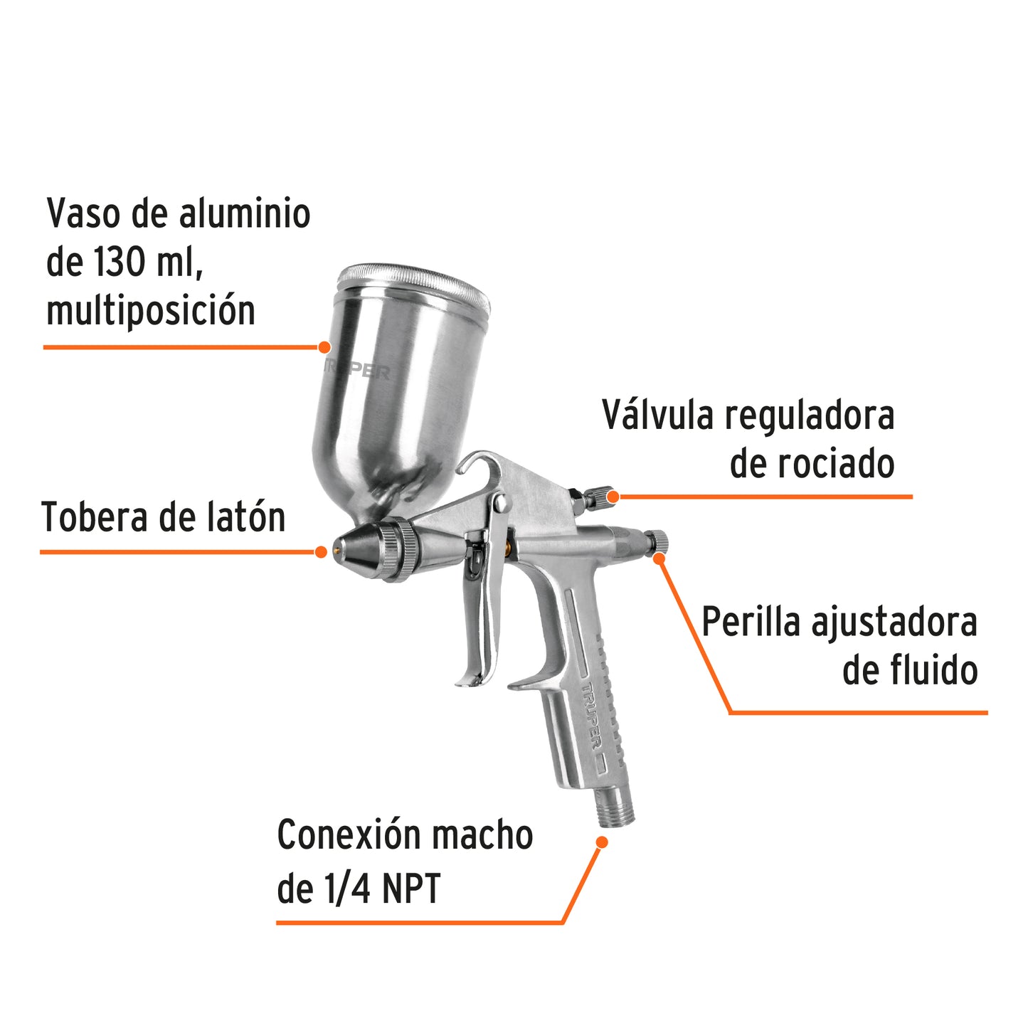 Pistola p/retoque gravedad, LVMP, vaso aluminio, 0.5 mm