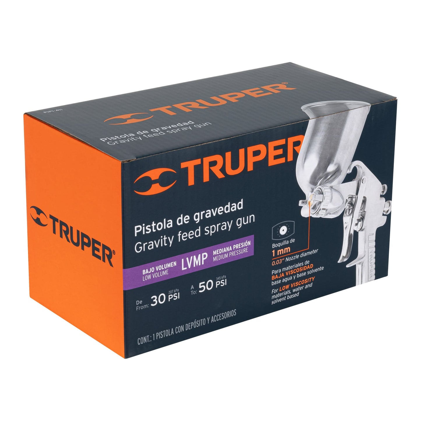 Pistola p/pintar gravedad LVMP,vaso aluminio, boquilla 1.0mm