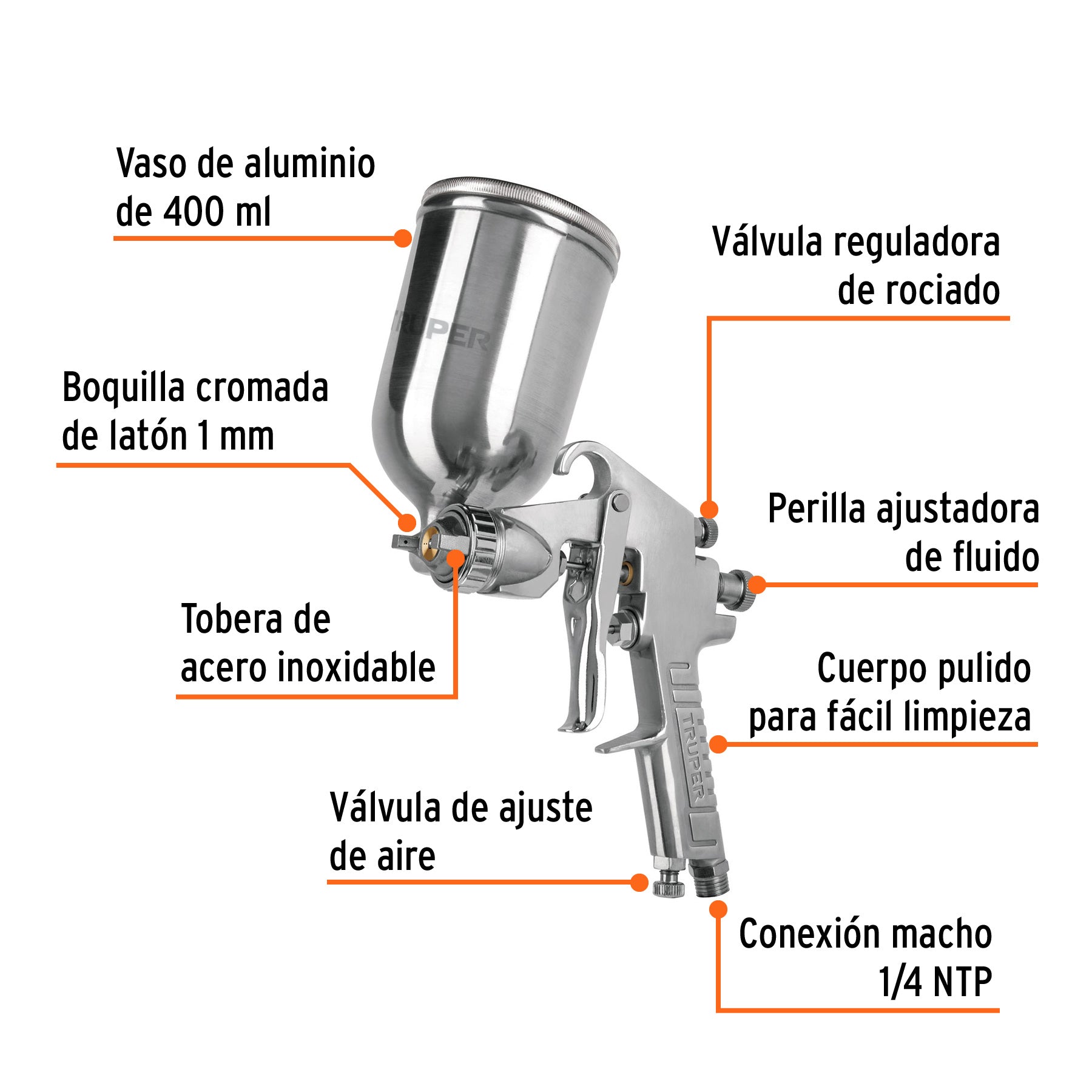 Pistola p/pintar gravedad LVMP,vaso aluminio, boquilla 1.0mm