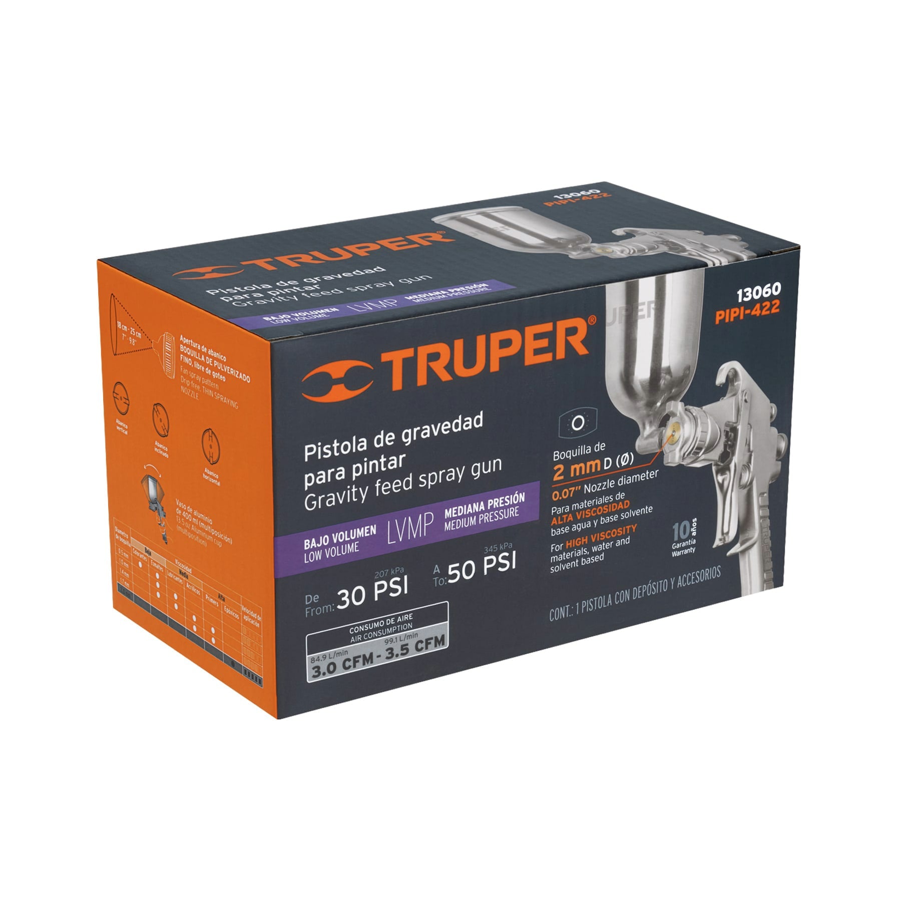 Pistola p/pintar gravedad LVMP,vaso aluminio, boquilla 2.0mm